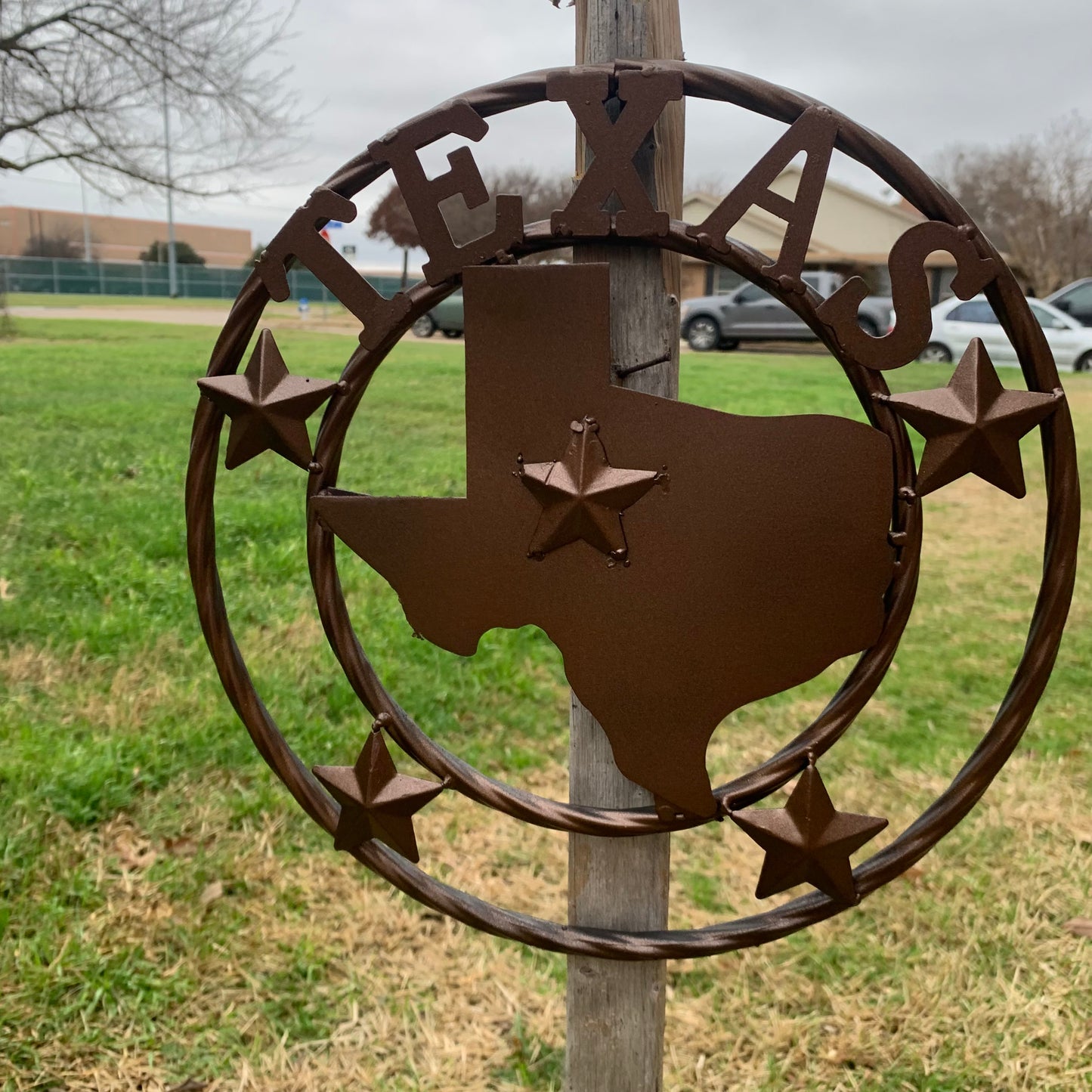 12" STATE OF TEXAS MAP RUSTIC BRONZE TWISTED RING METAL SIGN WESTERN HOME DECOR HANDMADE NEW