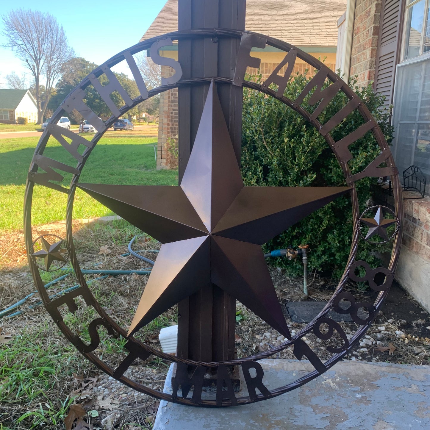 MATHIS STYLE CUSTOM NAME STAR BARN STAR 3d METAL LONESTAR TWISTED ROPE RING WESTERN HOME DECOR RUSTIC BRONZE COPPER HANDMADE 24",32",36",50"