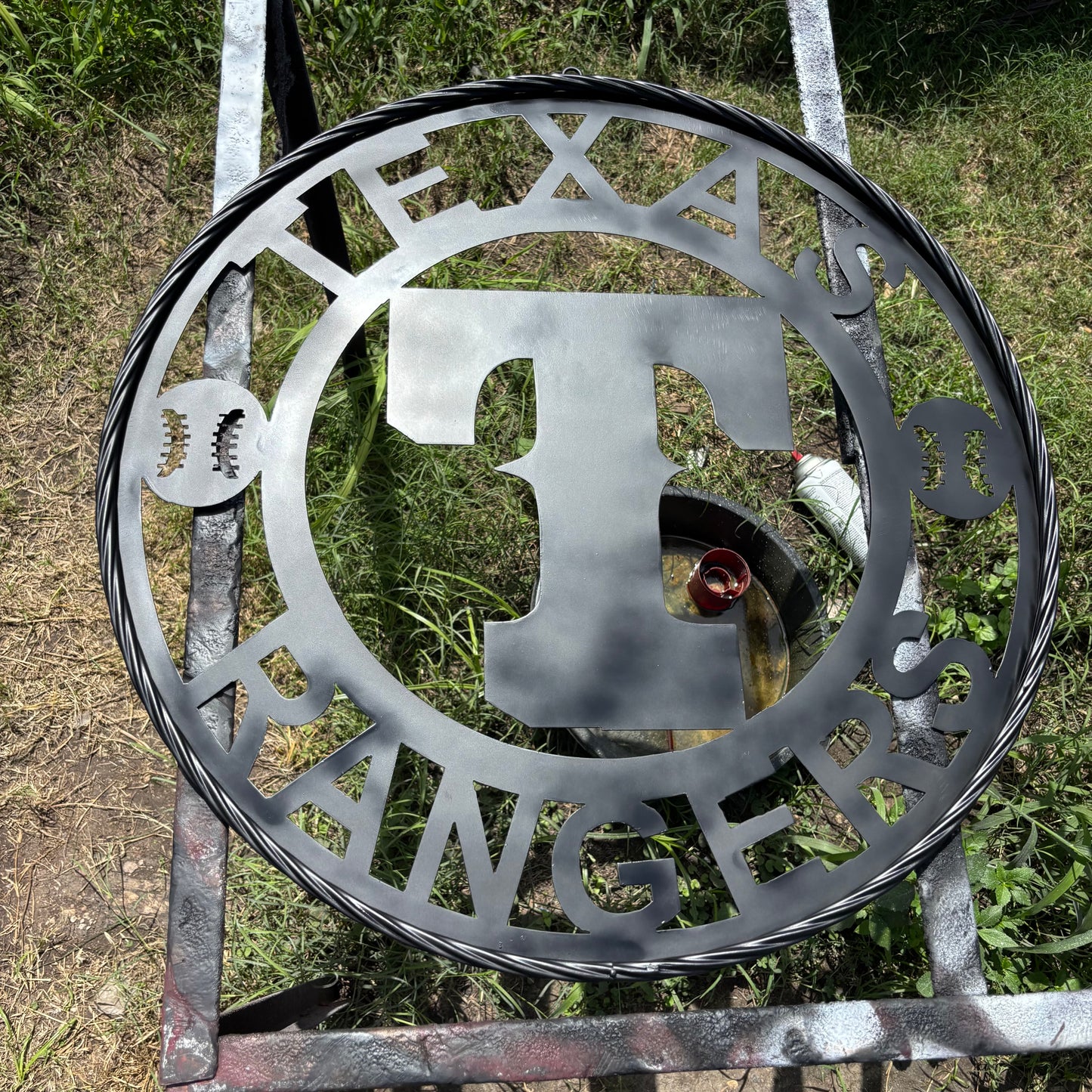 TEXAS RANGERS BLACK CUSTOM METAL VINTAGE CRAFT TEAM SIGN TWISTED ROOE RING HANDMADE