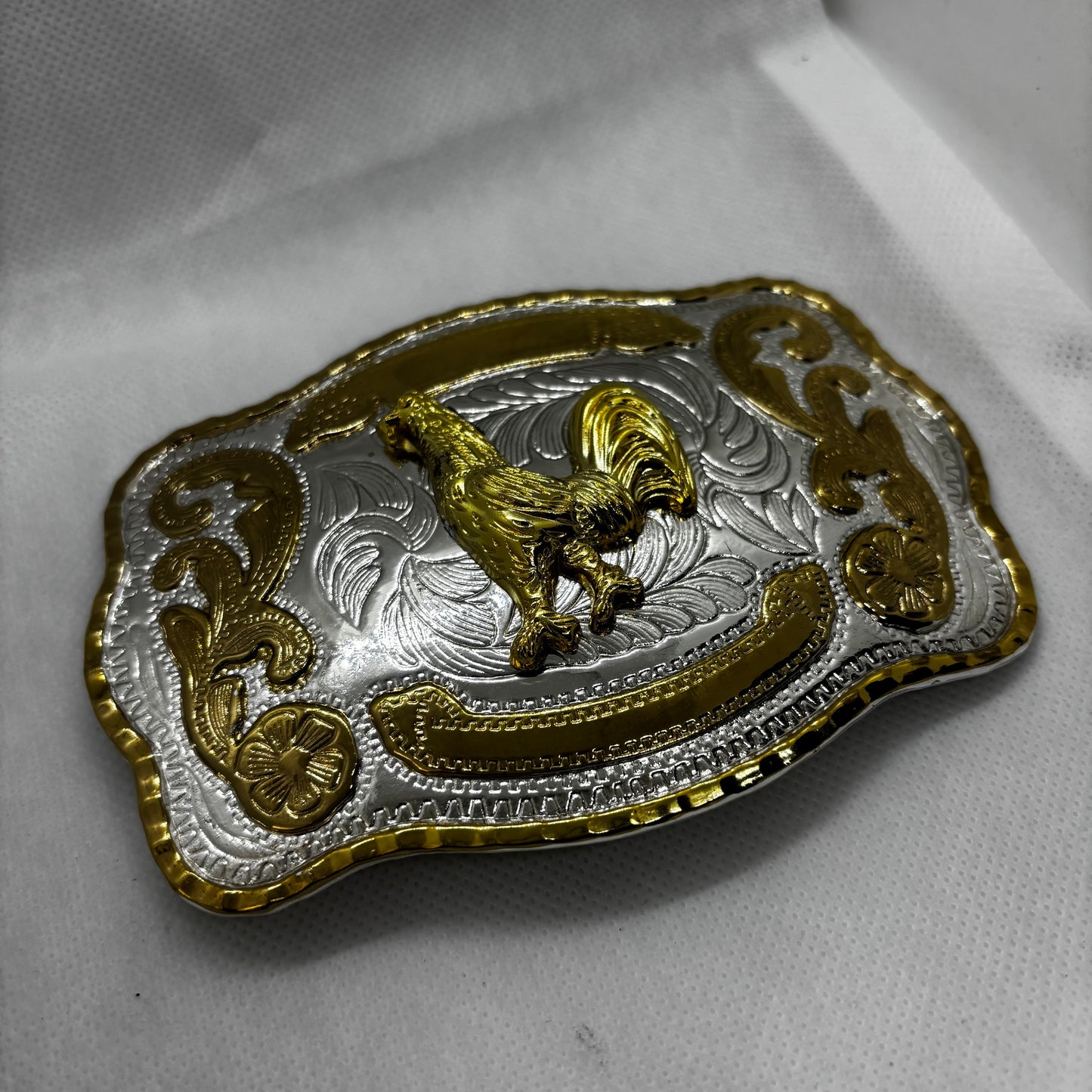 ROOSTER BELT BUCKLE GOLD SILVER WESTERN BUCKLE CRAFT HANDMADE 5.5" X 4" #EH13802