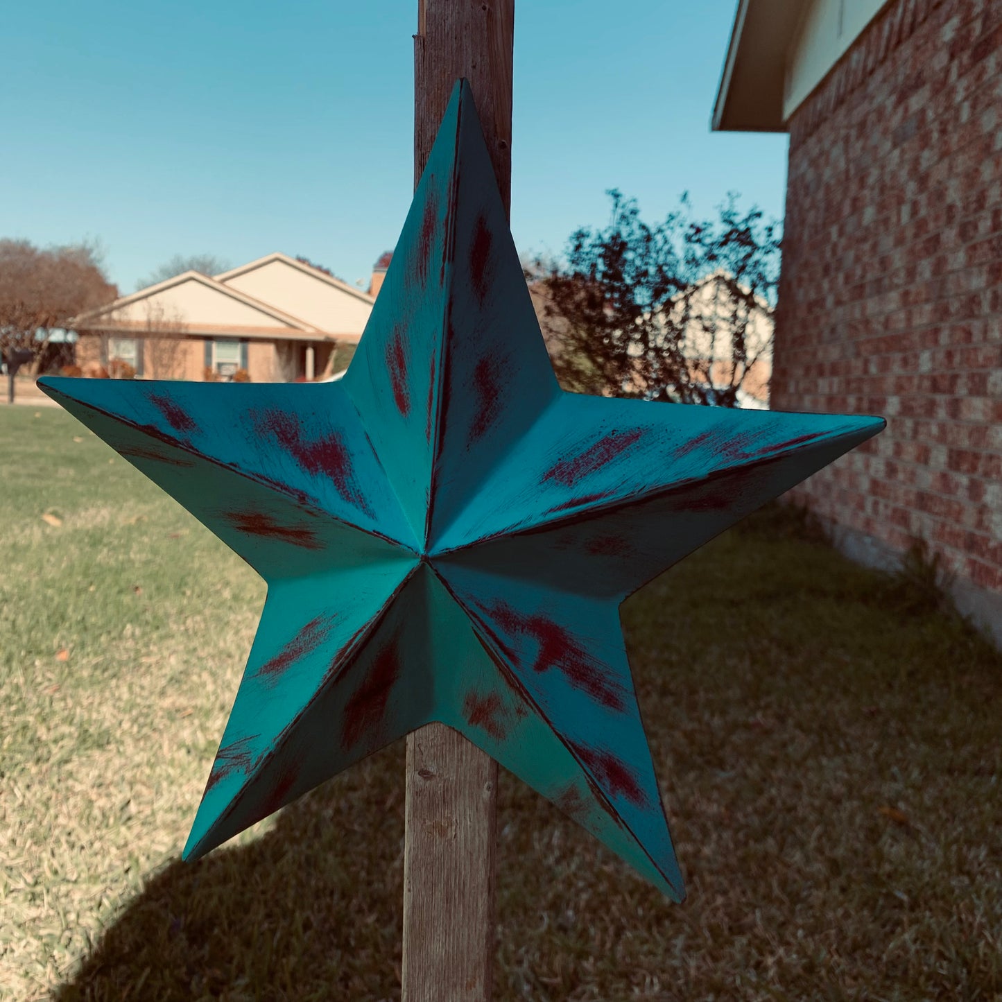 TURQUOISE DISTRESSED TWO TONE BARN STAR METAL ART WESTERN HOME DECOR HANDMADE NEW