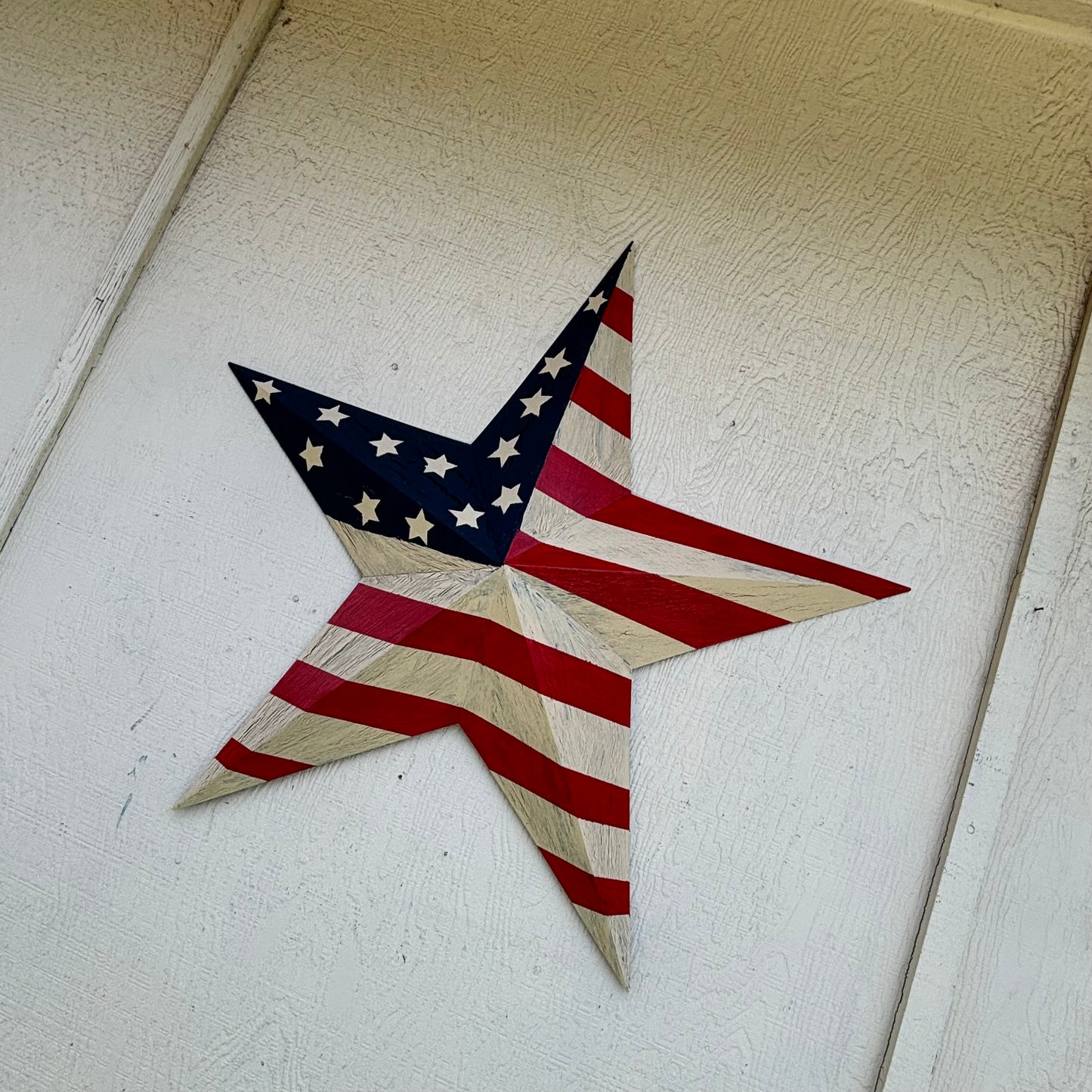 USA FLAG STAR CRACKLE RED IVORY NAVY BLUE METAL BARN STAR METAL WALL ART WESTERN HOME DECOR HANDMADE NEW