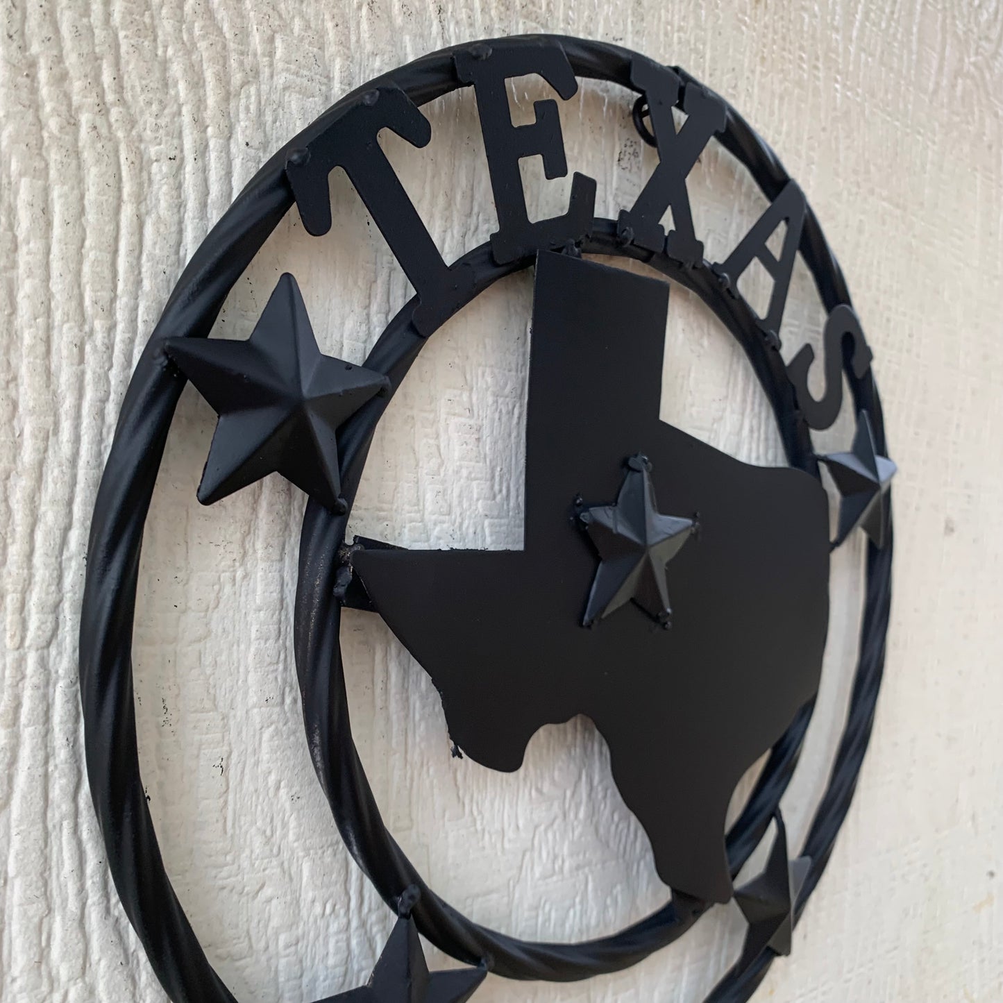 12" STATE OF TEXAS MAP RUSTIC BLACK TWISTED RING METAL SIGN WESTERN HOME DECOR HANDMADE NEW