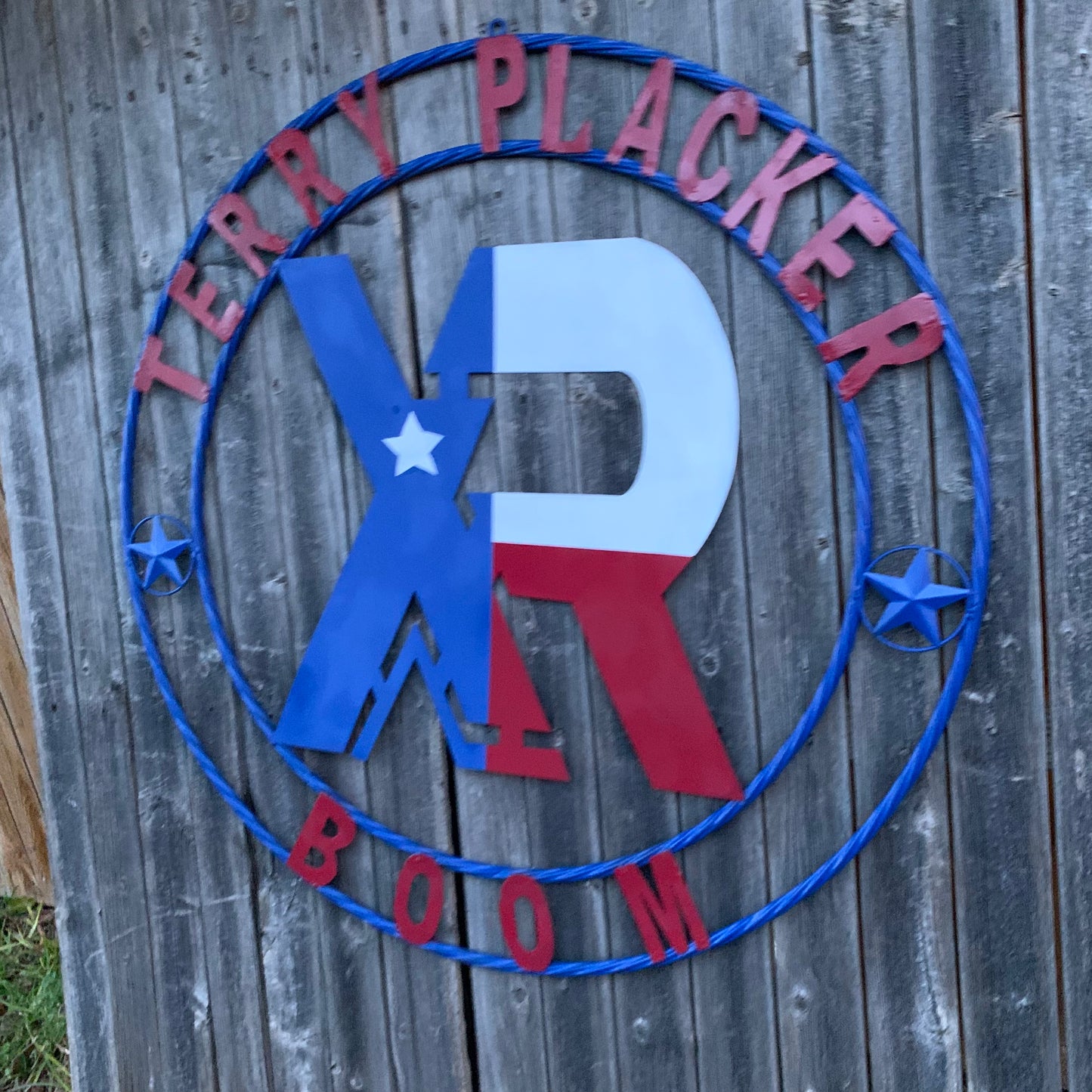 #EH11299 CUSTOM NAME XR ROOFING STYLE SIGN RED,WHITE & BLUE TEXAS FLAG LOGO HANDMADE