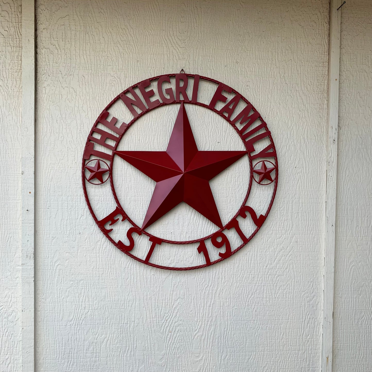 NEGRI FAMILY STYLE YOUR CUSTOM NAME STAR BARN STAR METAL LONE STAR WESTERN HOME DECOR RUSTIC BURGUNDY RED HANDMADE 24",32",36",50"