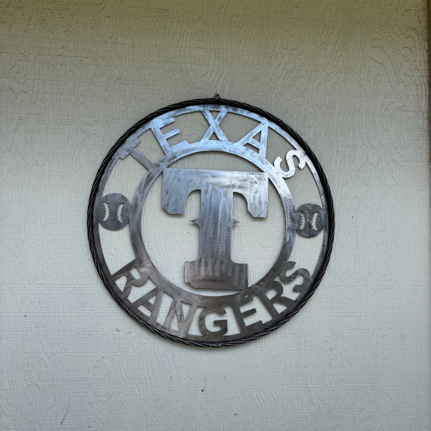 TEXAS RANGERS CUSTOM RAW METAL VINTAGE CRAFT TEAM SIGN TWISTED ROPE RING HANDMADE