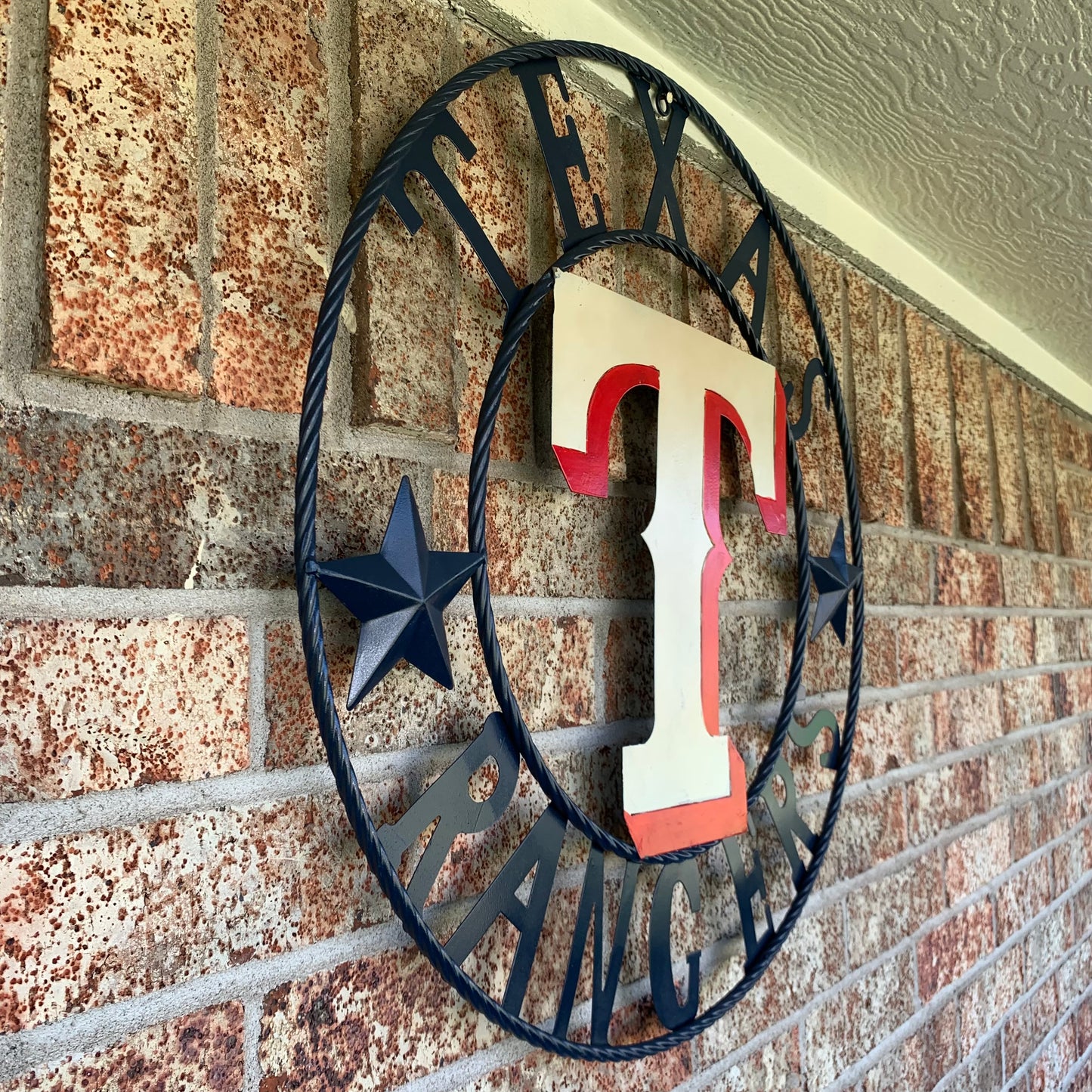 12", 18", 24", 32" TEXAS RANGERS BARN CUSTOM METAL VINTAGE CRAFT SIGN TEAM  WHITE & RED & NAVY BLUE RING & STAR HANDMADE
