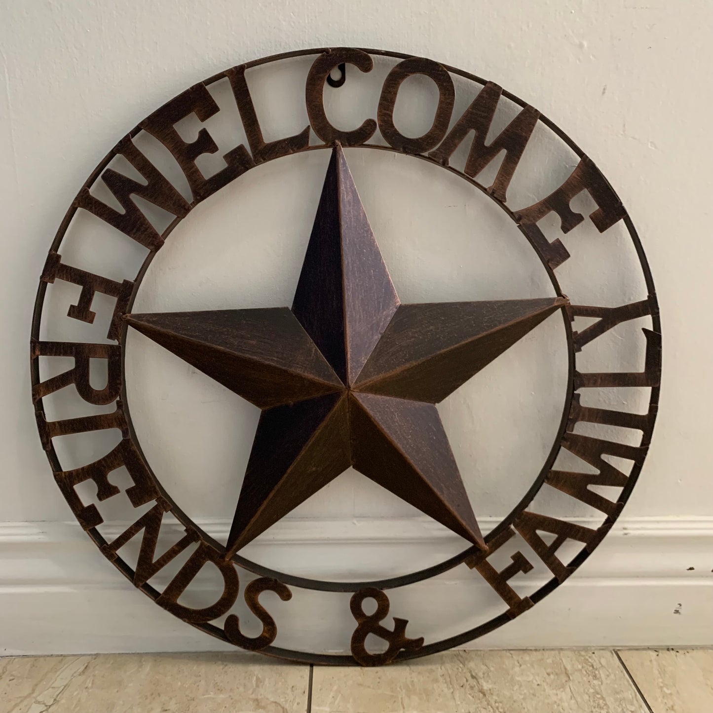 WELCOME FRIENDS FAMILY BARN METAL STAR WALL ART BRONZE WESTERN HOME DECOR HANDMADE NEW #EH13339