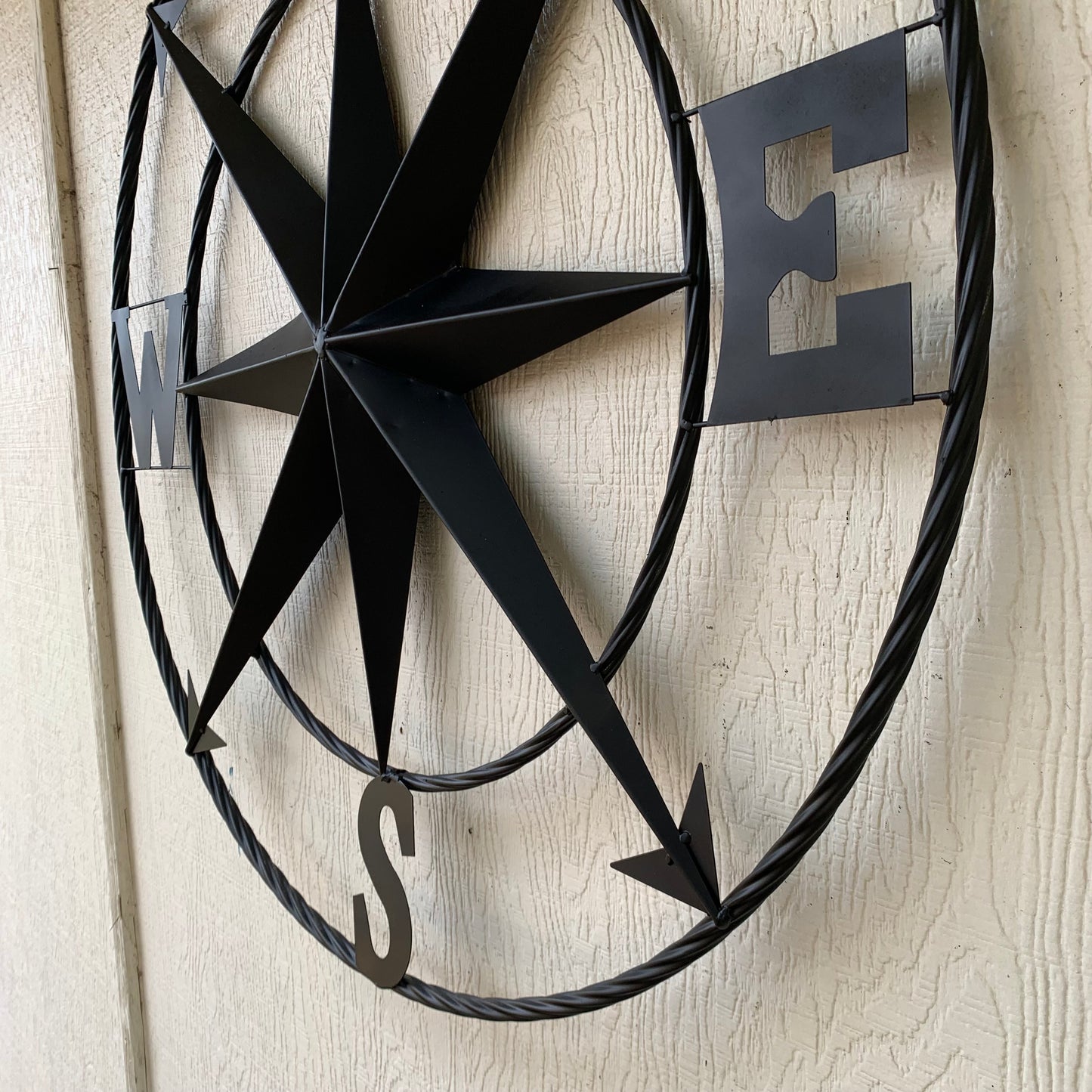 36" COMPASS RUSTIC BLACK METAL SIGN WALL ART WESTERN HOME DECOR HANDMADE NEW