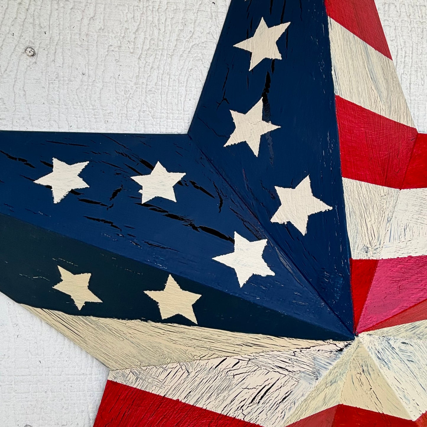 USA FLAG STAR CRACKLE RED IVORY NAVY BLUE METAL BARN STAR METAL WALL ART WESTERN HOME DECOR HANDMADE NEW