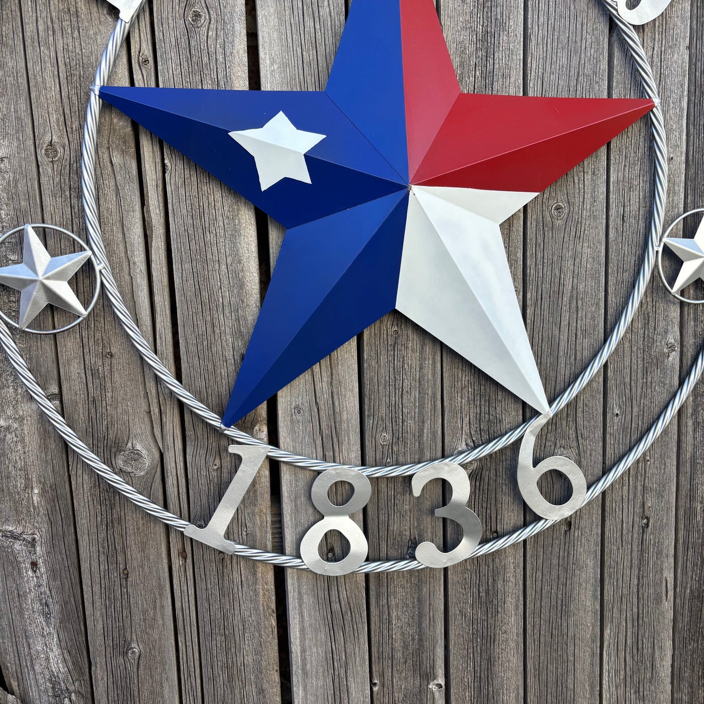1836 TEXAS 1836 FLAG STAR RED WHITE BLUE TWISTED SILVER RING WESTERN HOME DECOR HANDMADE NEW