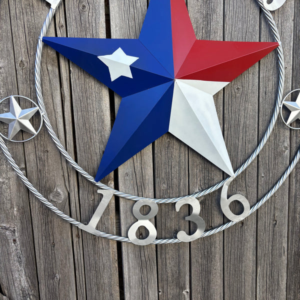 1836 TEXAS 1836 FLAG STAR RED WHITE BLUE TWISTED SILVER RING WESTERN HOME DECOR HANDMADE NEW