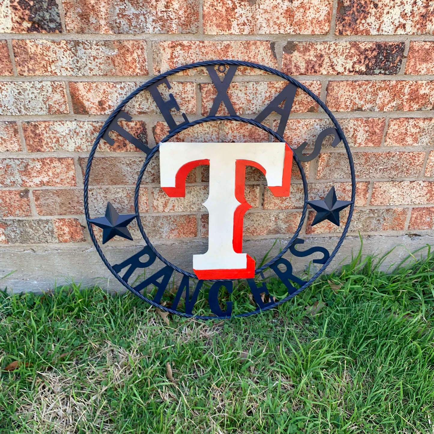 12", 18", 24", 32" TEXAS RANGERS BARN CUSTOM METAL VINTAGE CRAFT SIGN TEAM  WHITE & RED & NAVY BLUE RING & STAR HANDMADE