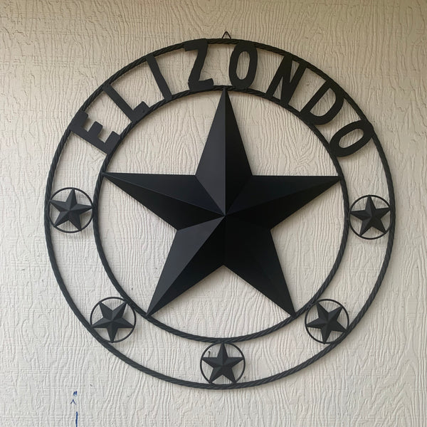 ELIZONDO STYLE CUSTOM NAME STAR BARN METAL STAR 3d TWISTED ROPE RING WESTERN HOME DECOR RUSTIC BLACK HANDMADE 24",32",36",50"