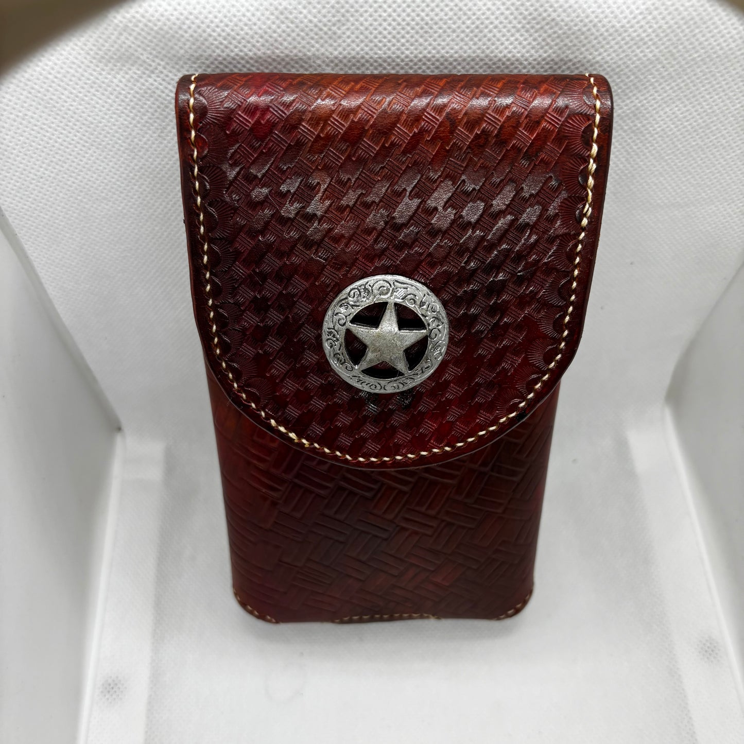 7" LONE STAR LEATHER HOLSTER BROWN STAR POUCH EXTRA LARGE  BELT LOOP CLIP CELL PHONE CASE UNIVERSAL HANDMADE #EH13808