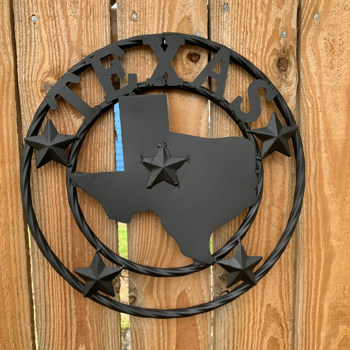 12" STATE OF TEXAS MAP RUSTIC BLACK TWISTED RING METAL SIGN WESTERN HOME DECOR HANDMADE NEW