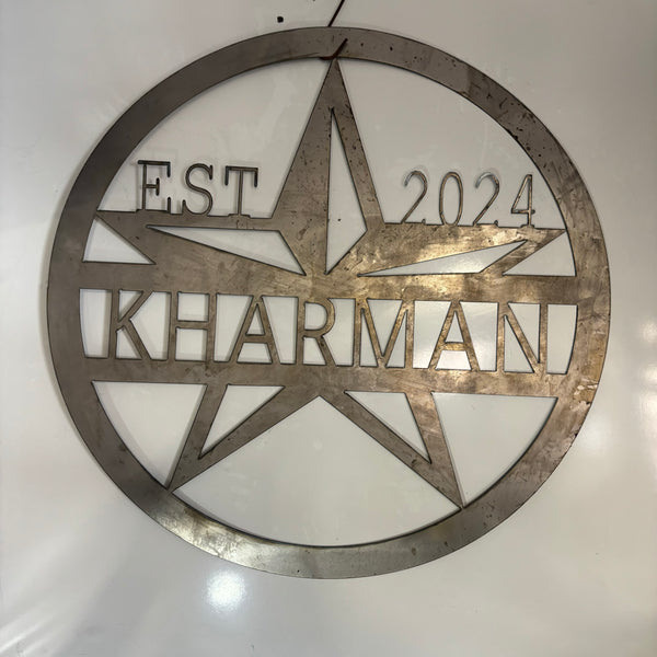 30" KHARMAN CUSTOM NAME SIGN LASERCUT CUSTOM METAL VINTAGE CRAFT SIGN WITH TWISTED ROPE RING WESTERN HOME DECOR HANDMADE NEW