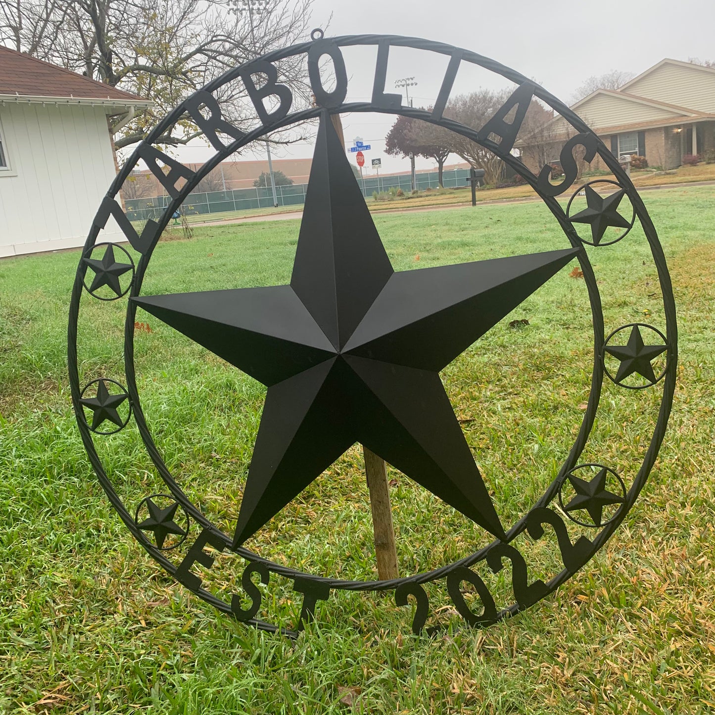 ZARBOLIAS STYLE CUSTOM NAME STAR BARN METAL STAR 3d TWISTED ROPE RING WESTERN HOME DECOR RUSTIC BLACK HANDMADE 24",32",36",50"