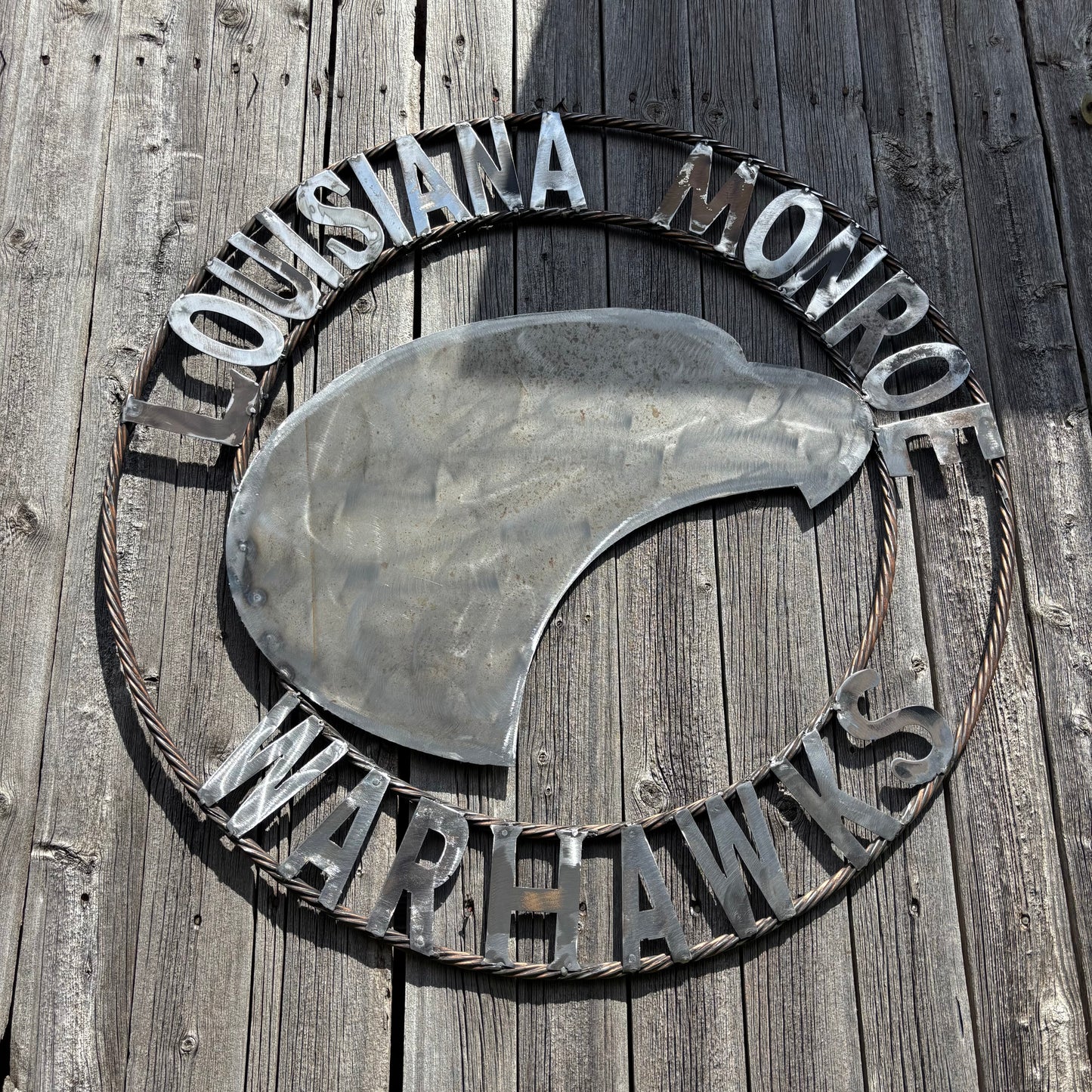 LOUISIANA MONROE WARHAWKS CUSTOM RAW METAL VINTAGE CRAFT TEAM SIGN HANDMADE 18",24",32"
