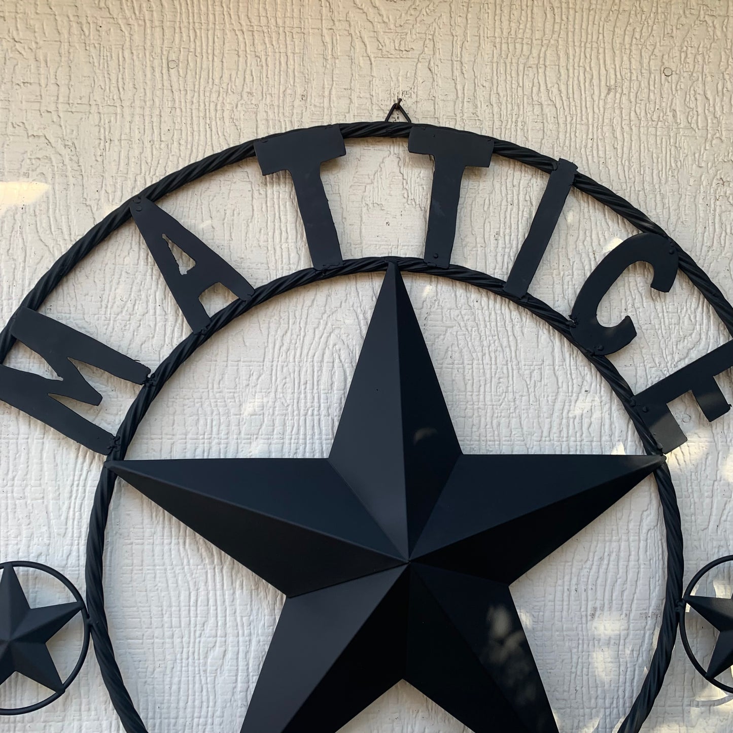 MATTICE STYLE BLACK STAR YOUR CUSTOM NAME BARN METAL STAR 3d TWISTED ROPE RING WESTERN HOME DECOR HANDMADE 24",32",36",50"
