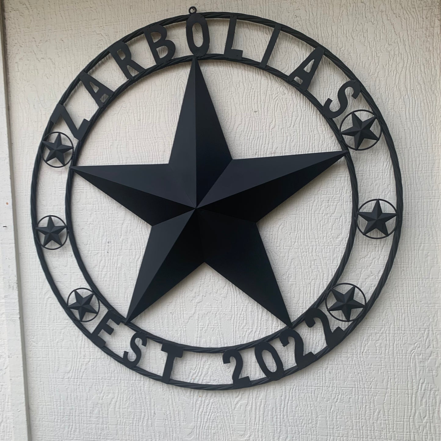 ZARBOLIAS STYLE CUSTOM NAME STAR BARN METAL STAR 3d TWISTED ROPE RING WESTERN HOME DECOR RUSTIC BLACK HANDMADE 24",32",36",50"