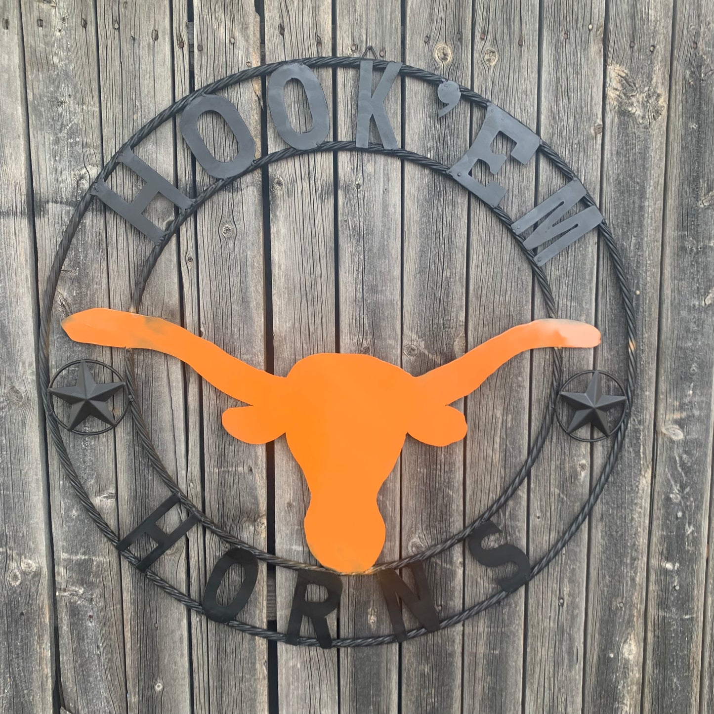 HOOKEM HORNS WITH LONE STAR TEXAS LONGHORNS HOOK EM METAL CUSTOM VINTAGE CRAFT WALL ART TEAM SIGN HANDMADE