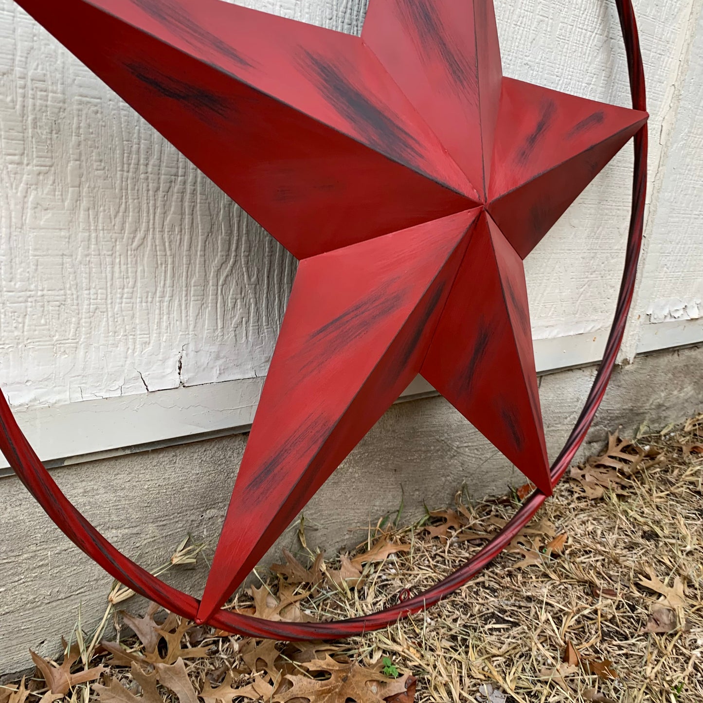 RED DISTRESSED STAR TWO TONE TEXTURE BARN STAR METAL LONESTAR TWISTED ROPE RING WESTERN HOME DECOR HANDMADE NEW #EH12958