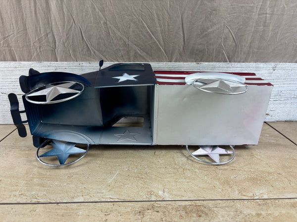 USA FLAG TRUCK 18" PICKUP TRUCK METAL ART FIGURINE VINTAGE WESTERN HOME DECOR HANDMADE  #EH12864