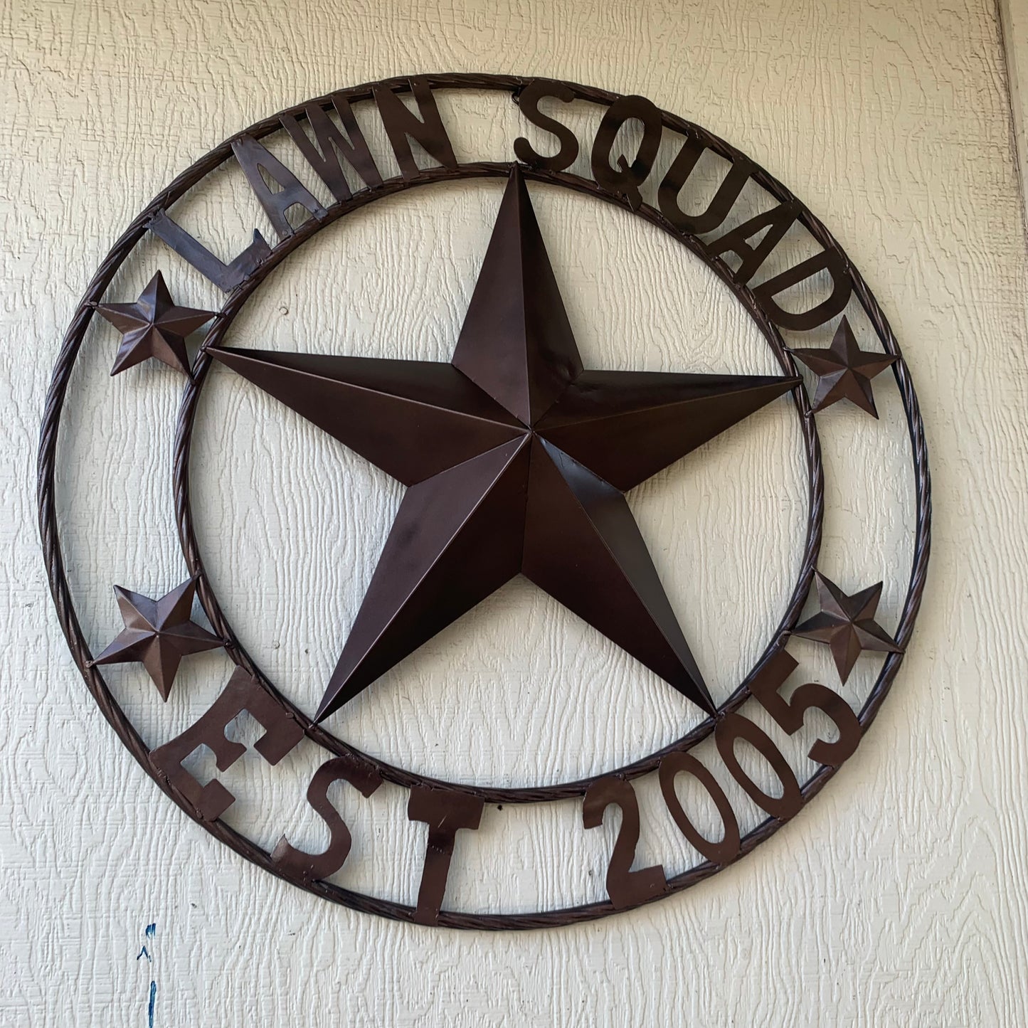 LAWN SQUAD STYLE CUSTOM BARN STAR NAME YOUR CUSTOM NAME STAR METAL NAME BARN STAR WITH TWISTED ROPE RING DESIGN METAL WALL 3d STAR ART WESTERN HOME DECOR RUSTIC BRONZE NEW