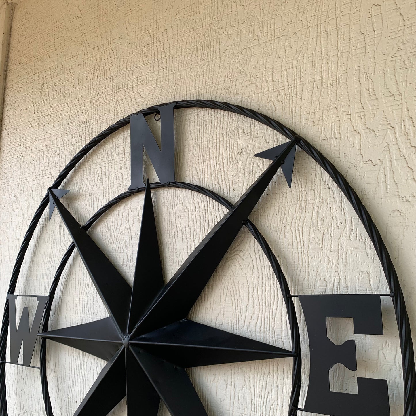 36" COMPASS RUSTIC BLACK METAL SIGN WALL ART WESTERN HOME DECOR HANDMADE NEW