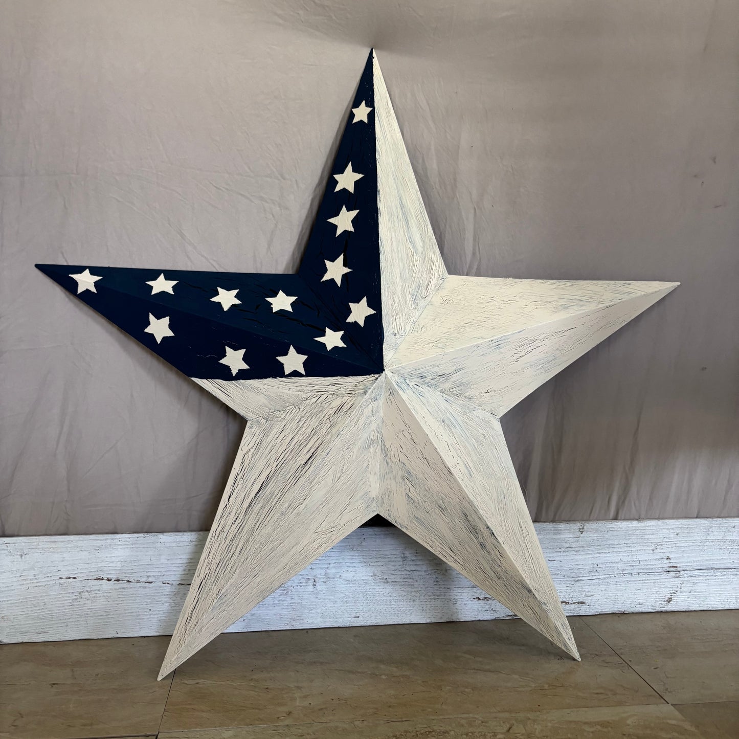 USA FLAG STAR CRACKLE RED IVORY NAVY BLUE METAL BARN STAR METAL WALL ART WESTERN HOME DECOR HANDMADE NEW