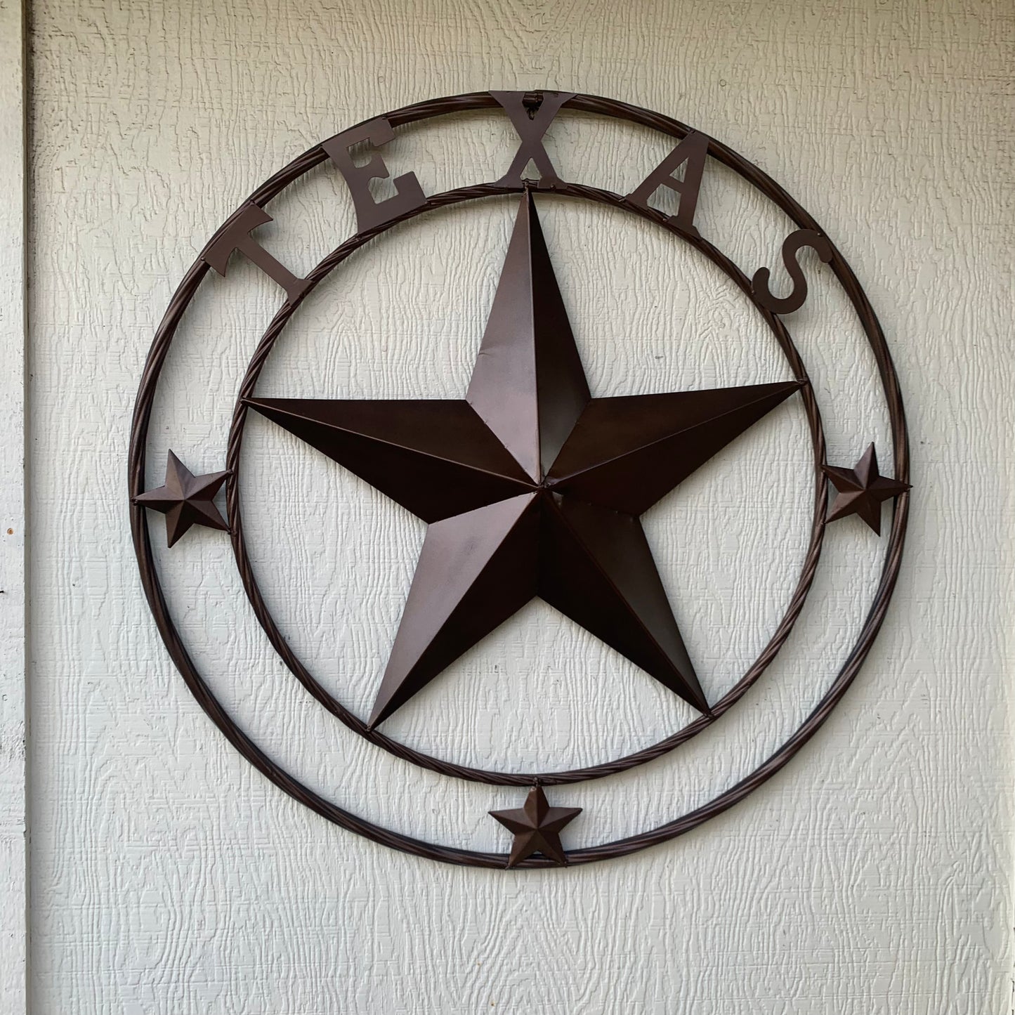TEXAS LONESTAR WITH 3 SMALL STARS BARN STAR METAL RUSTIC BRONZE COPPER TWISTED ROPE RING WESTERN HOME DECOR HANDMADE NEW