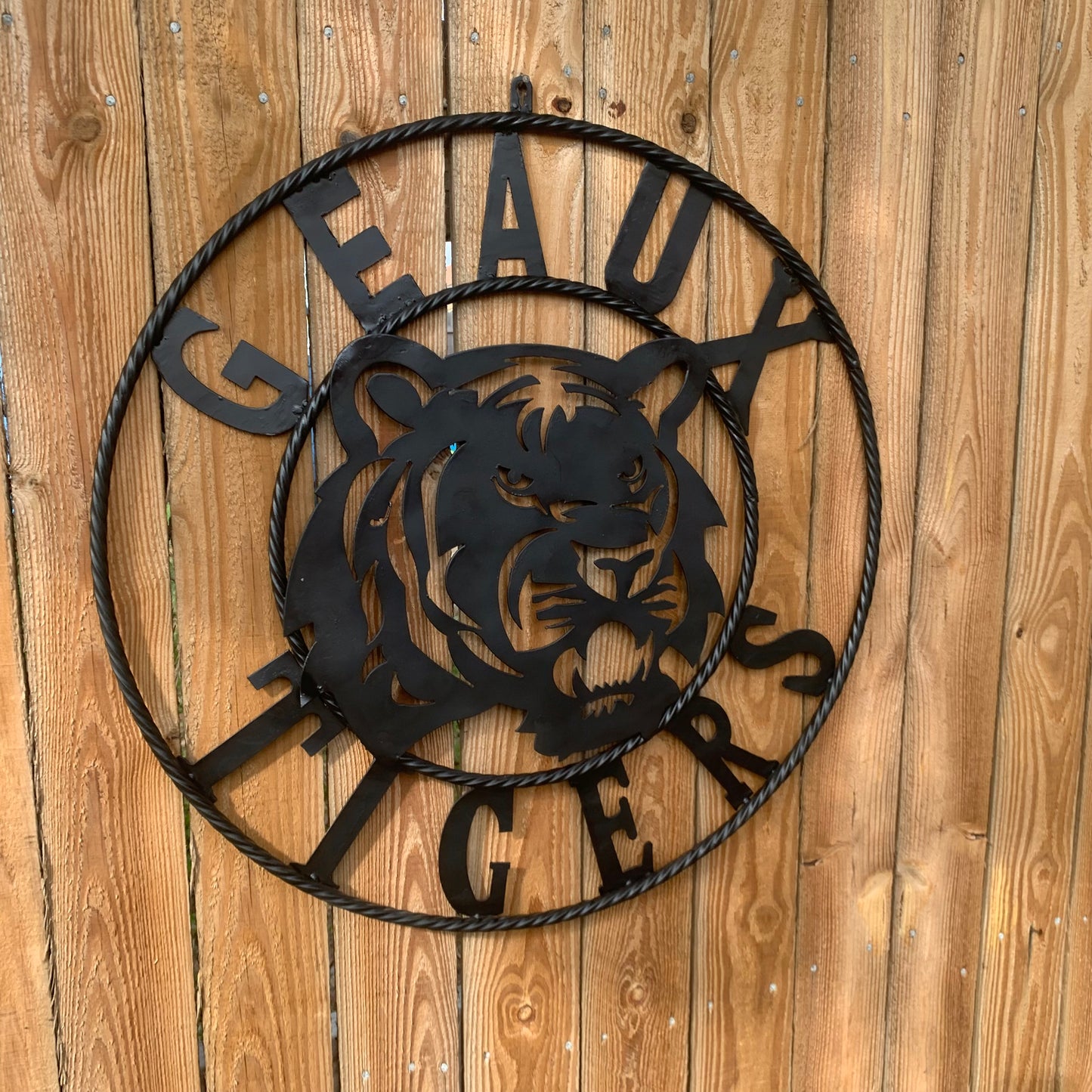 GEAUX TIGERS BLACK CUSTOM METAL VINTAGE CRAFT SIGN TEAM HANDMADE