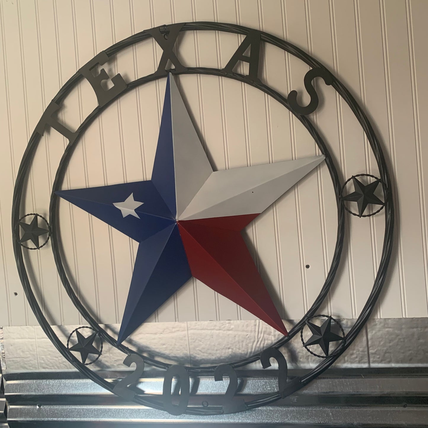 TEXAS 2022 STYLE CUSTOM NAME BARN STAR METAL LONESTAR 3d TWISTED BLACK ROPE RING WESTERN HOME DECOR   HANDMADE 24",32",36"