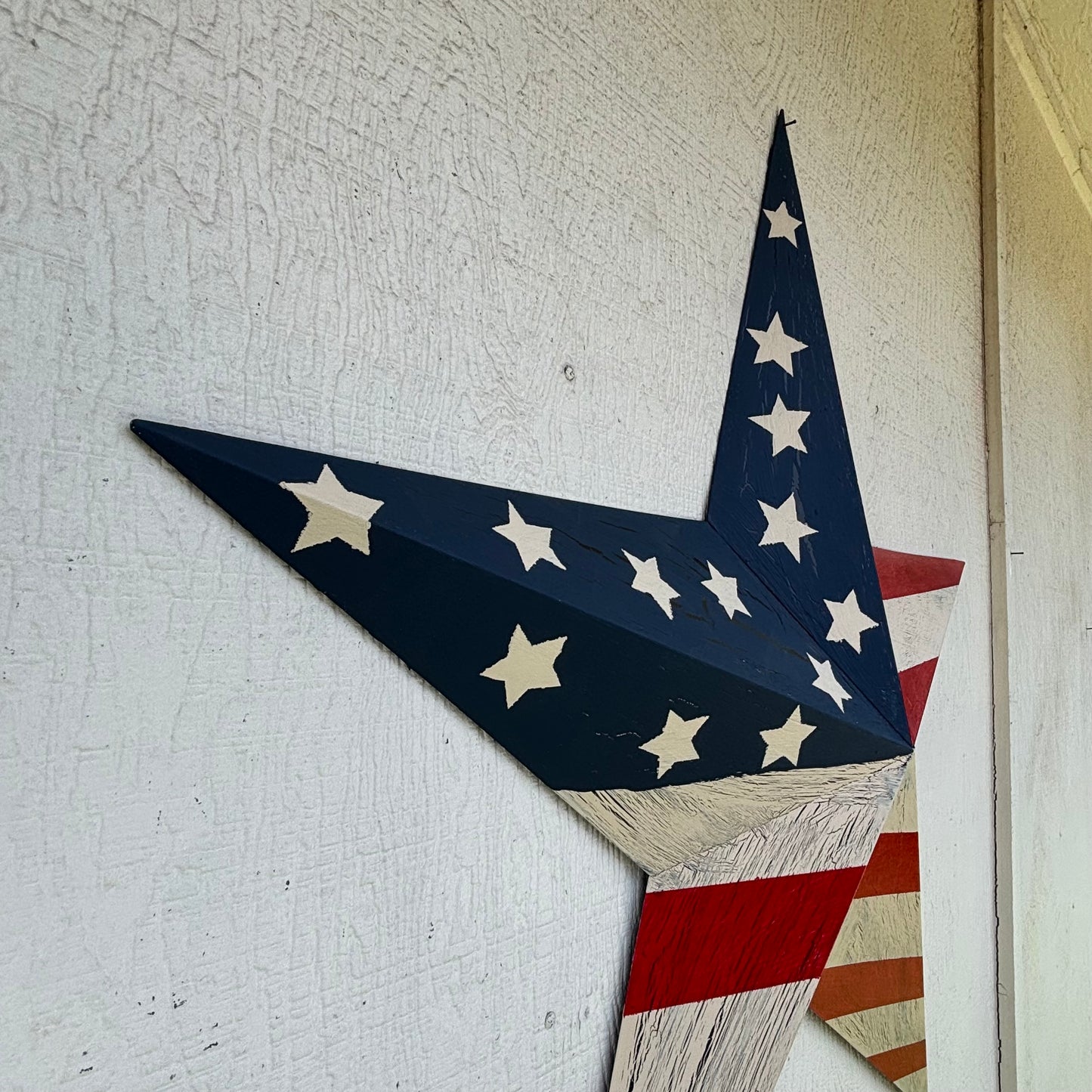 USA FLAG STAR CRACKLE RED IVORY NAVY BLUE METAL BARN STAR METAL WALL ART WESTERN HOME DECOR HANDMADE NEW