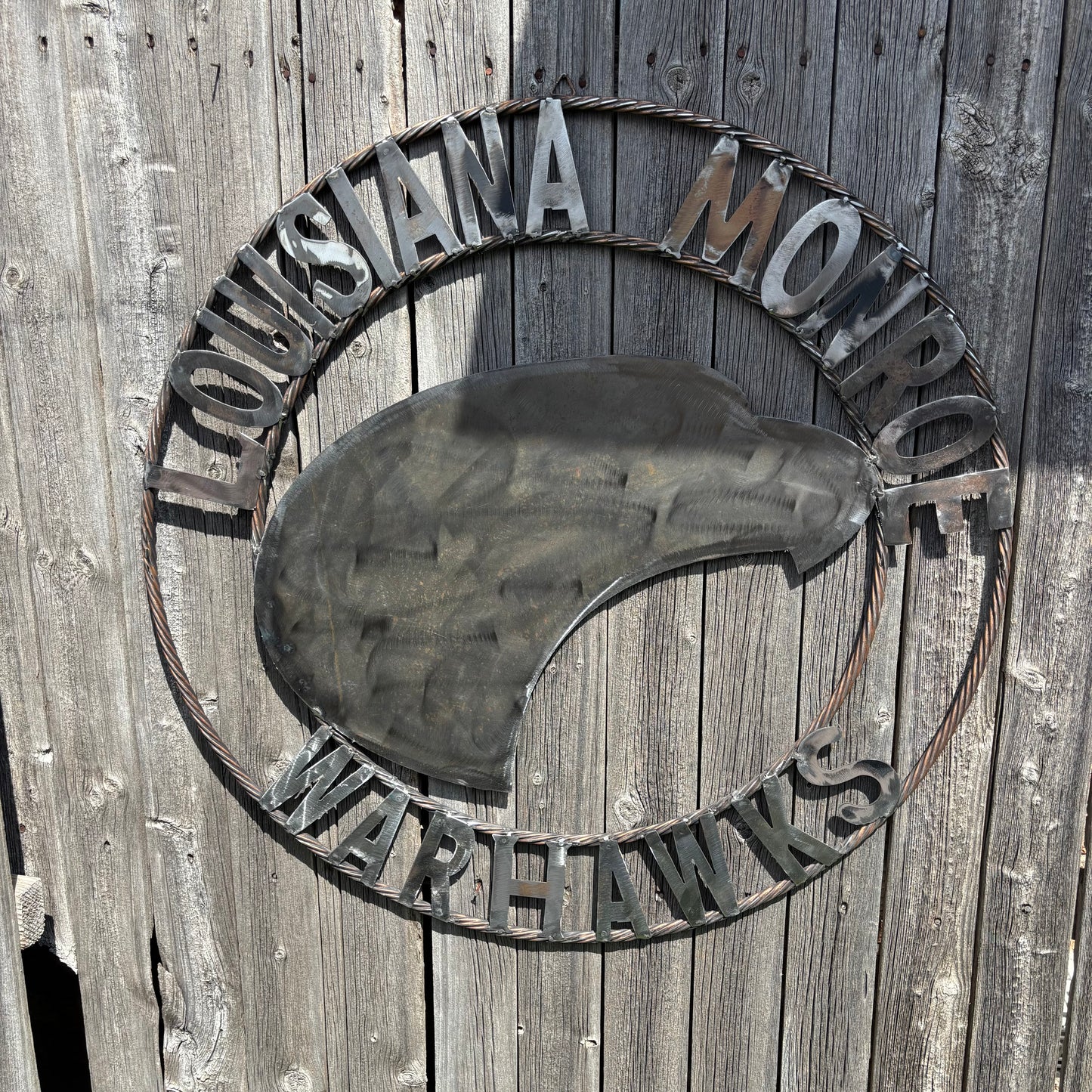 LOUISIANA MONROE WARHAWKS CUSTOM RAW METAL VINTAGE CRAFT TEAM SIGN HANDMADE 18",24",32"