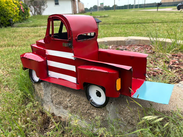 USA FLAG TRUCK 24" PICKUP PATRIOTIC TRUCK RED WHITE TAIL DOWN METAL GARDEN ART FIGURINE WESTERN HOME DECOR HANDMADE #EH12855