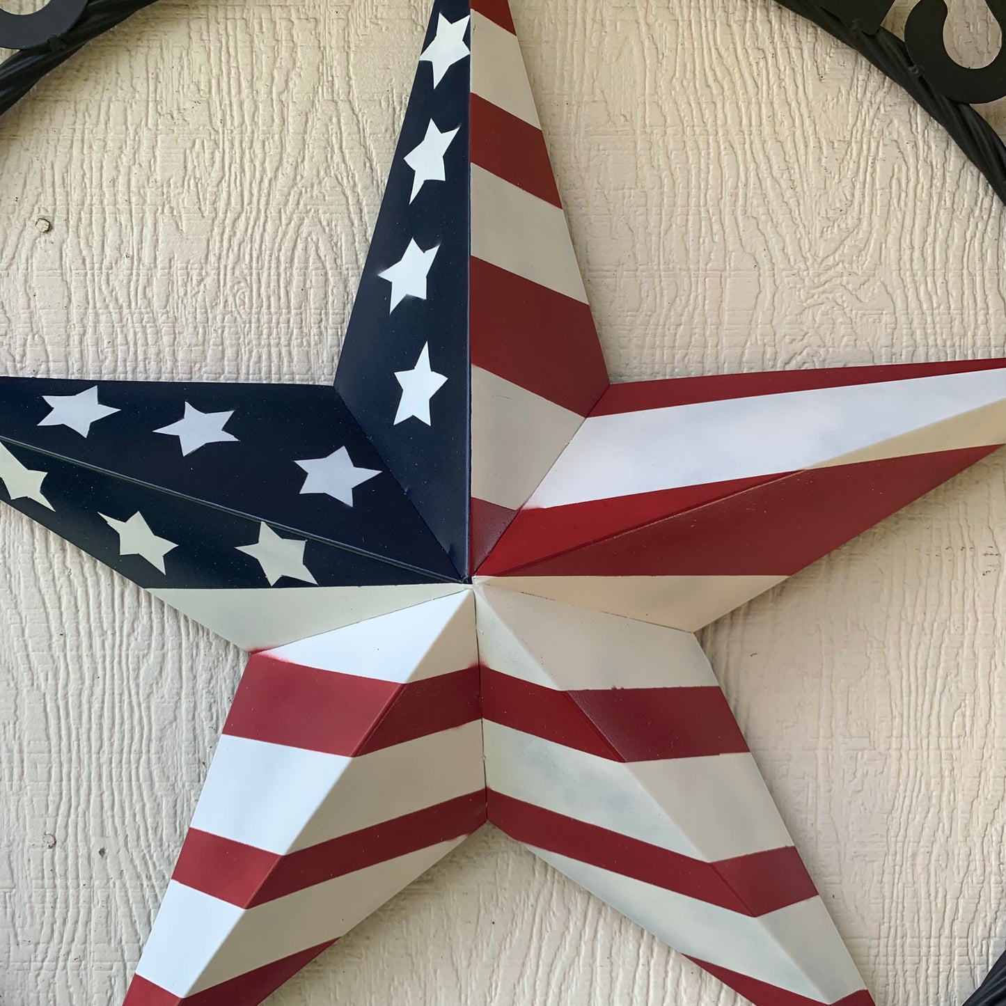 GOD BLESS AMERICA USA FLAG 3d STAR METAL BARN STAR BLACK TWISTED ROPE RING WALL ART WESTERN HOME DECOR RED WHITE & BLUE HANDMADE NEW #EH10490