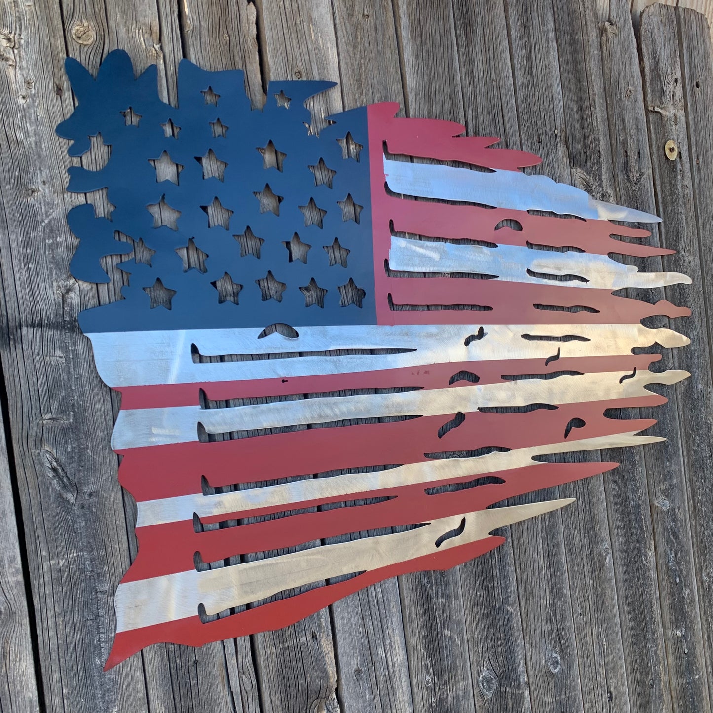 USA TATTERED AMERICAN FLAG METAL WALL ART WESTERN HOME DECOR HANDMADE NEW