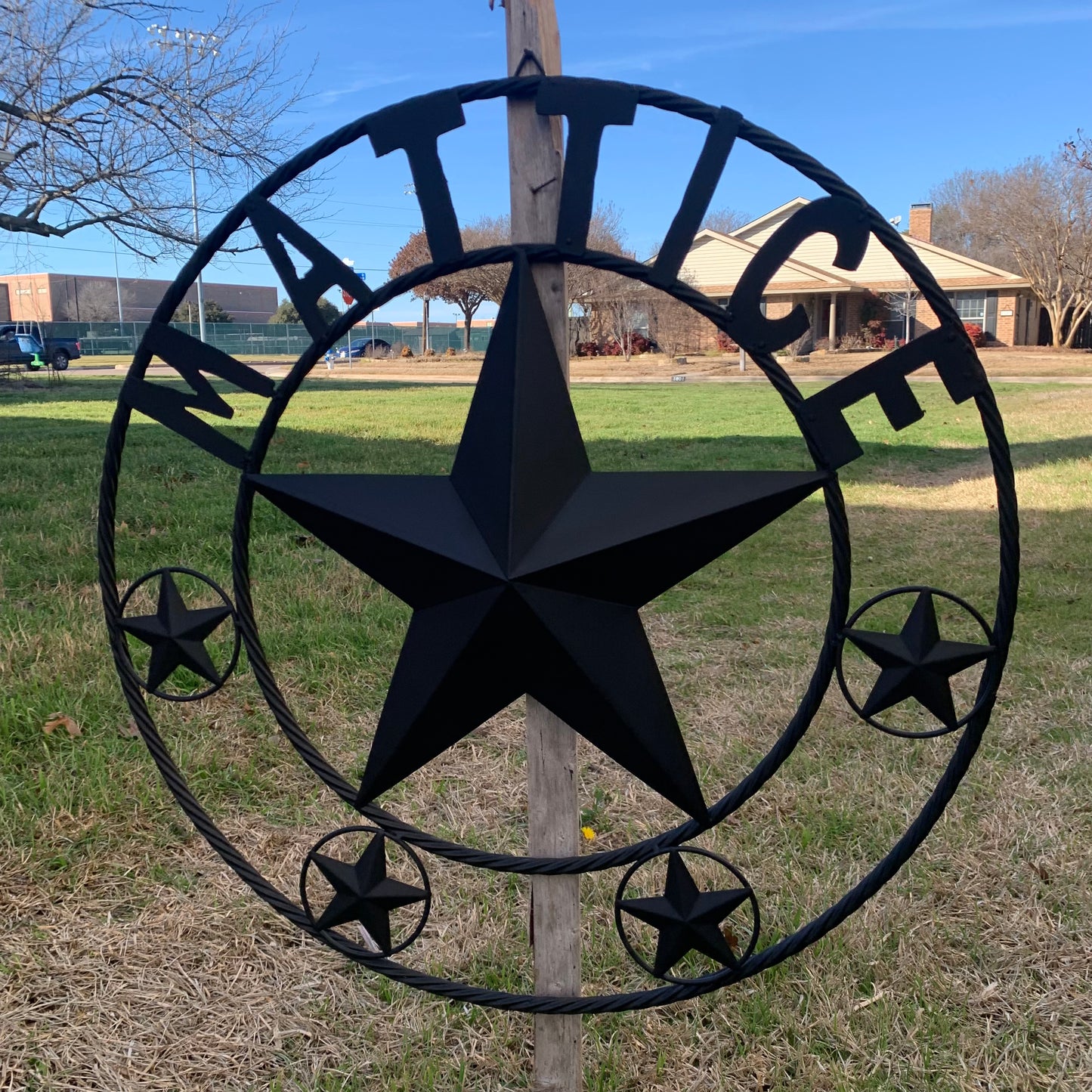 MATTICE STYLE BLACK STAR YOUR CUSTOM NAME BARN METAL STAR 3d TWISTED ROPE RING WESTERN HOME DECOR HANDMADE 24",32",36",50"