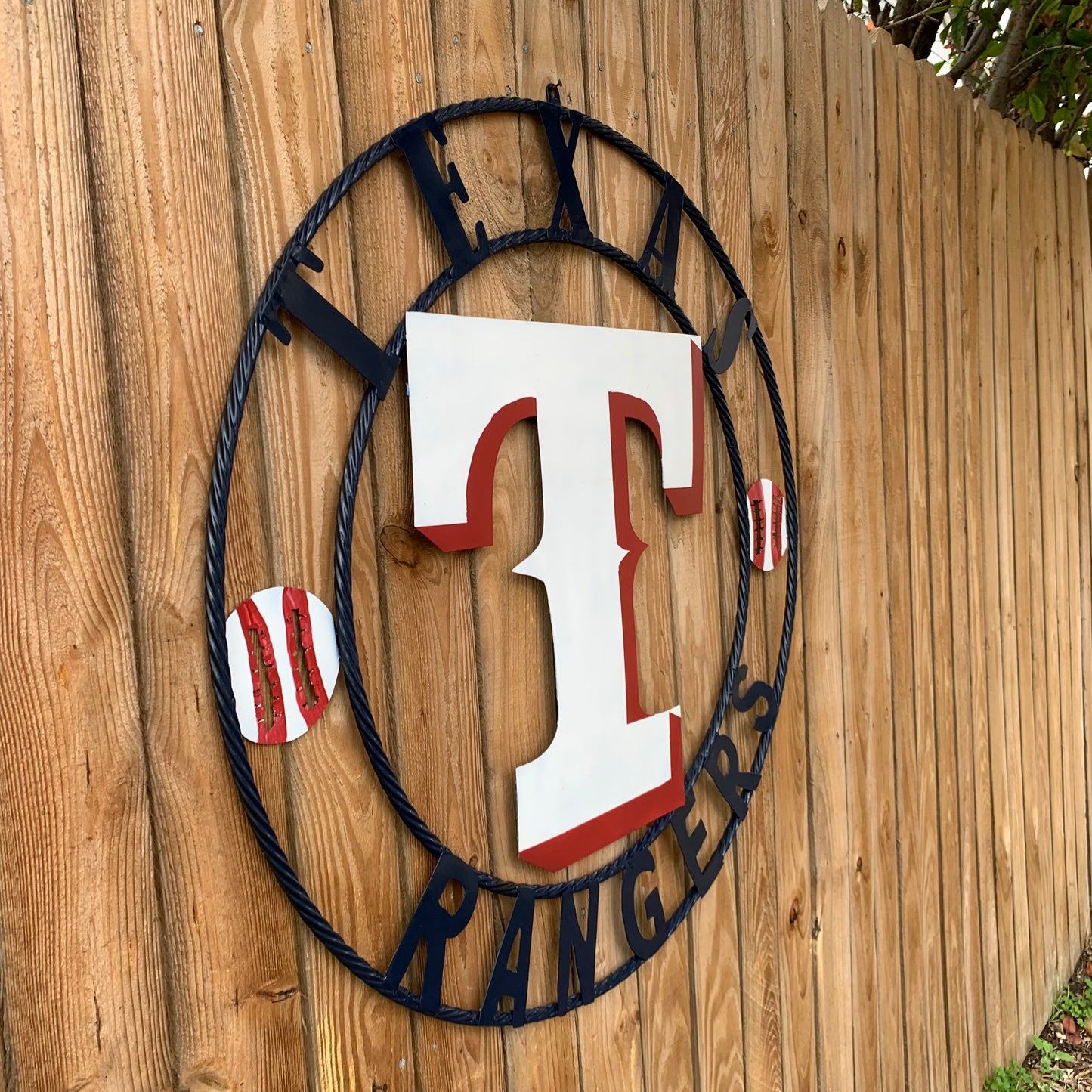 TEXAS RANGERS CUSTOM METAL VINTAGE CRAFT TEAM SIGN WHITE & RED & NAVY BLUE RING HANDMADE