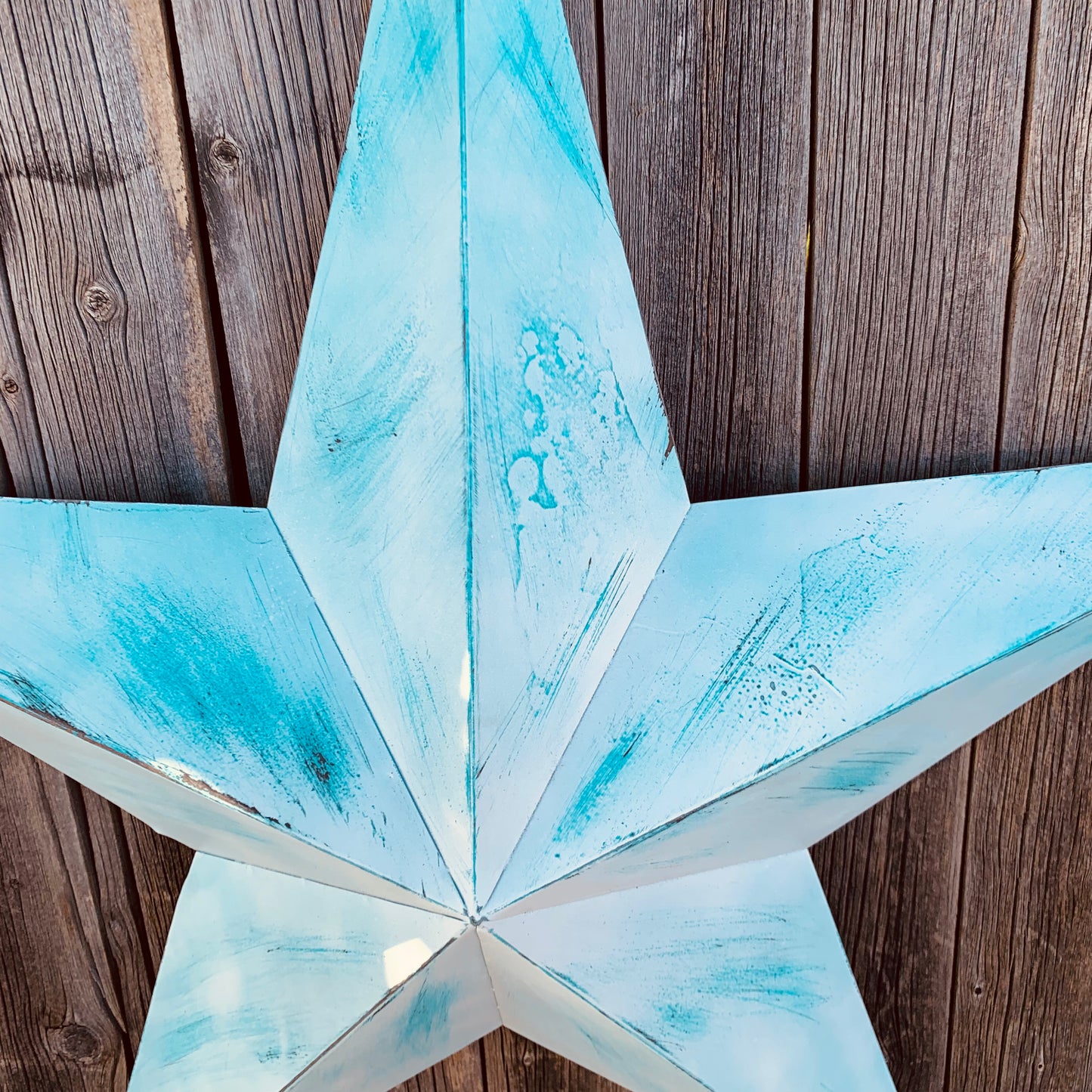 #EH11219 TURQUOISE WHITE DISTRESSED STAR TWO TONE TEXTURE BARN STAR METAL LONESTAR TWISTED ROPE RING WESTERN HOME DECOR HANDMADE NEW