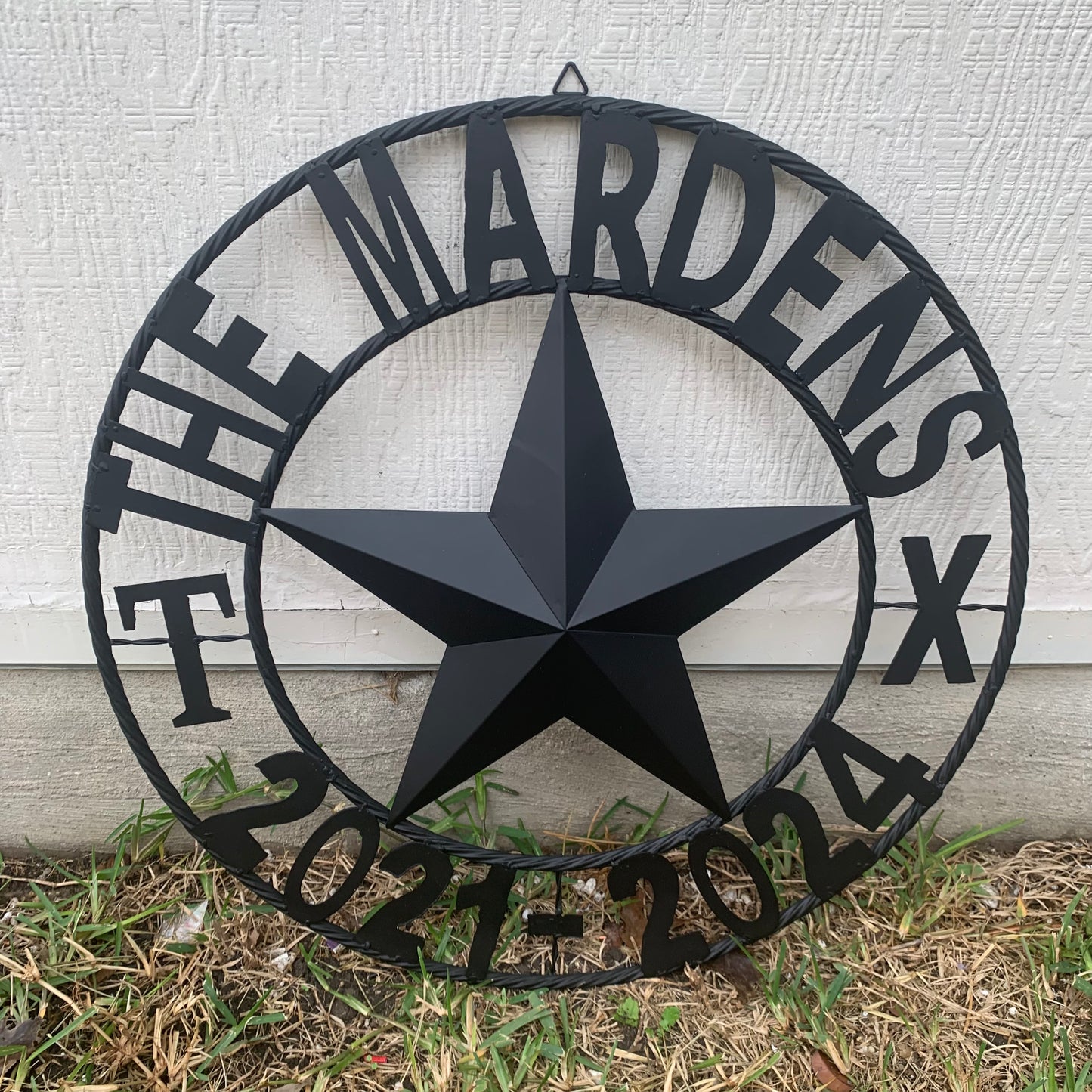 MARDENS STYLE CUSTOM NAME STAR BARN METAL STAR 3d TWISTED ROPE RING WESTERN HOME DECOR RUSTIC BLACK HANDMADE 24",32",36",50"