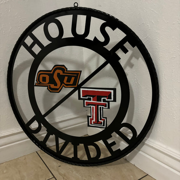 HOUSE DIVIDED OSU & TECH CUSTOM VINTAGE METAL CRAFT WALL ART RUSTIC TEAM SIGN HANDMADE 18",24",32",36