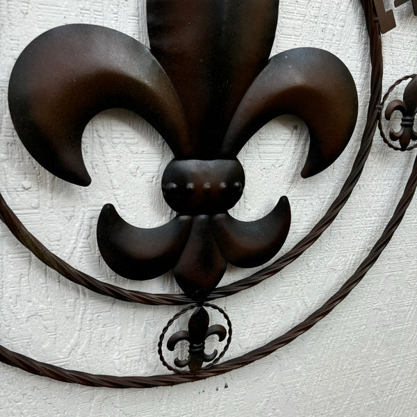 24" WELCOME FLEUR DE LIS METAL WALL ART WESTERN HOME DECOR BROWN NEW #EH11997