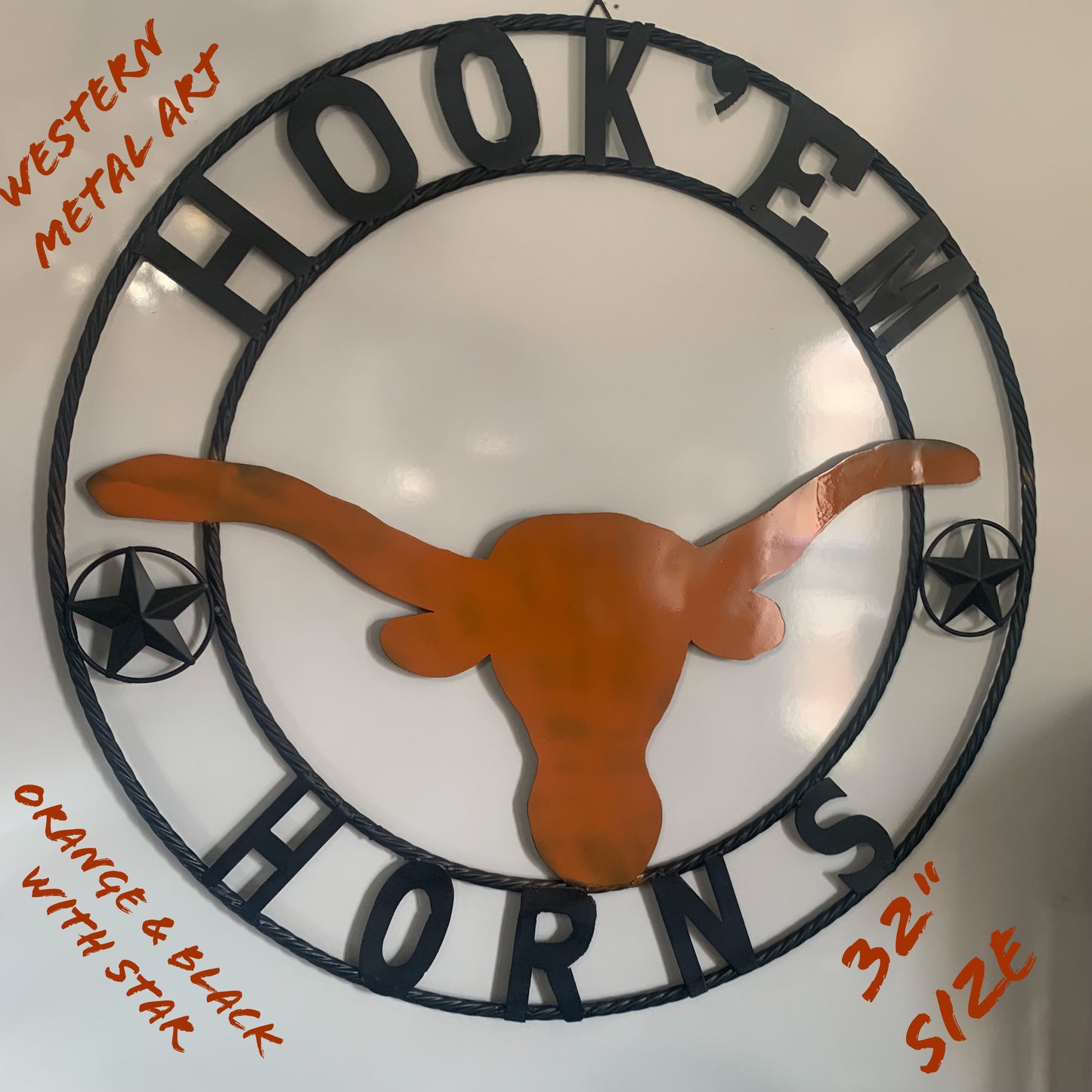 HOOKEM HORNS WITH LONE STAR TEXAS LONGHORNS HOOK EM METAL CUSTOM VINTAGE CRAFT WALL ART TEAM SIGN HANDMADE