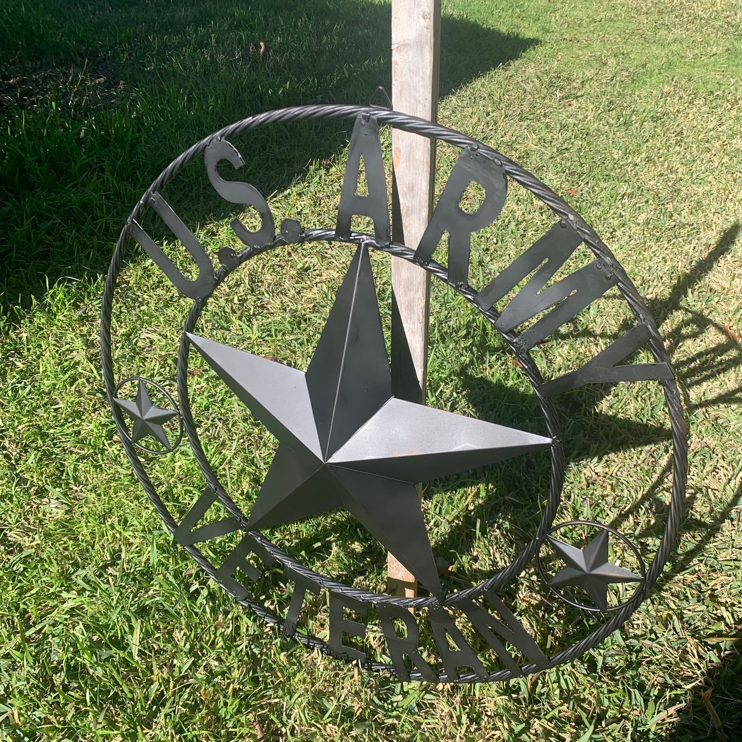 US ARMY VETERAN BARN STAR METAL LONESTAR CUSTOM NAME STAR WESTERN HOME DECOR RUSTIC BLACK  24",32",36",50"