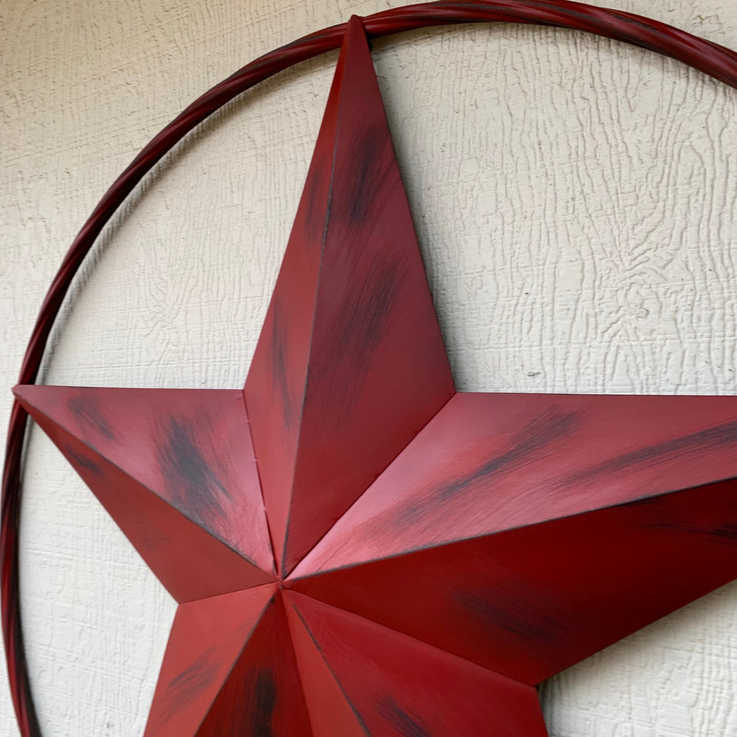 RED DISTRESSED STAR TWO TONE TEXTURE BARN STAR METAL LONESTAR TWISTED ROPE RING WESTERN HOME DECOR HANDMADE NEW #EH12958