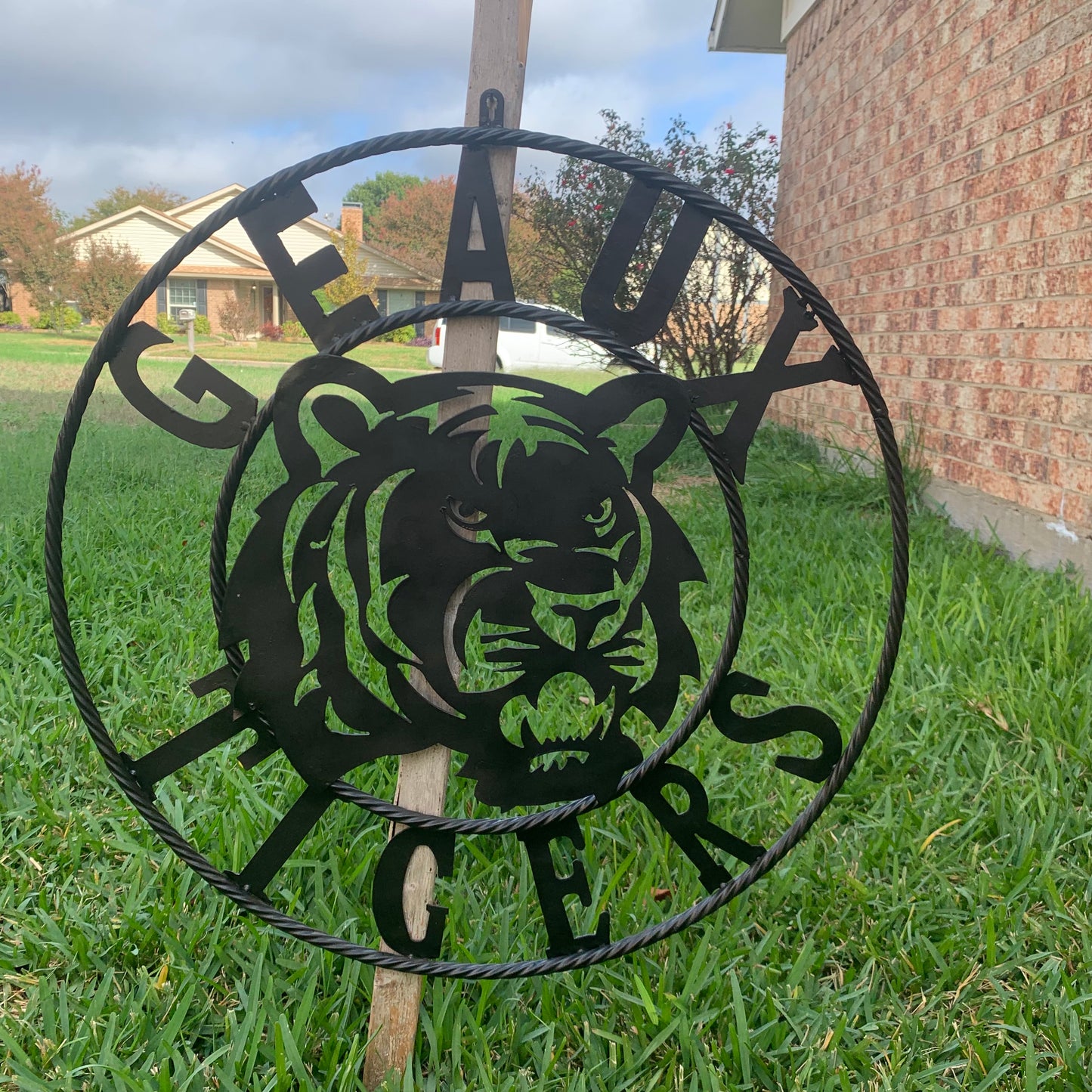 GEAUX TIGERS BLACK CUSTOM METAL VINTAGE CRAFT SIGN TEAM HANDMADE