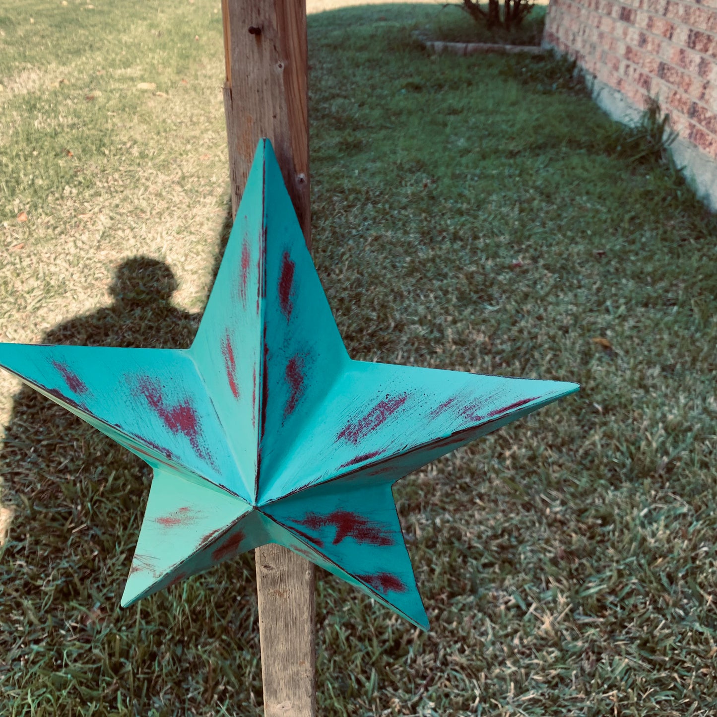 TURQUOISE DISTRESSED TWO TONE BARN STAR METAL ART WESTERN HOME DECOR HANDMADE NEW